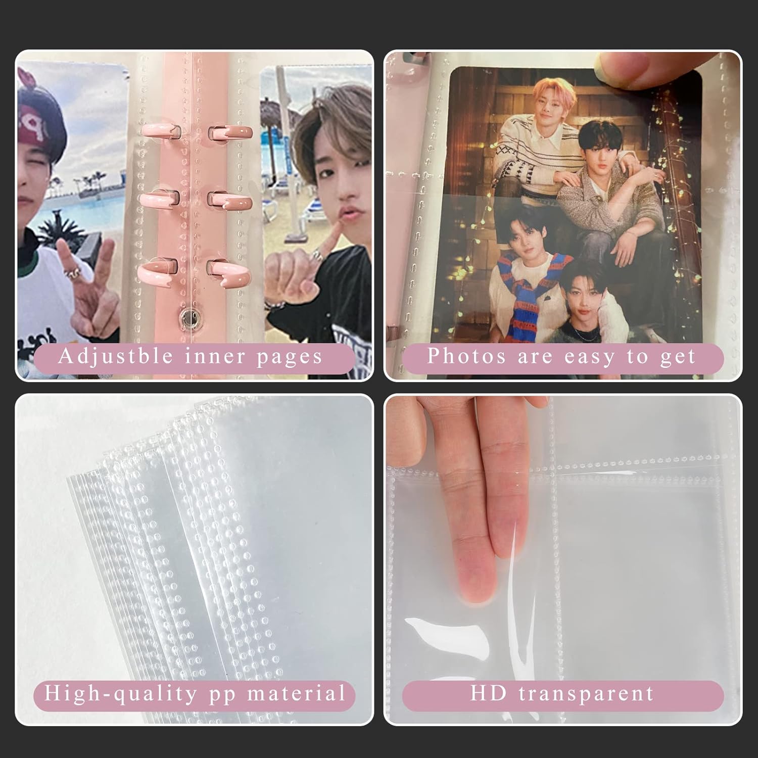 domidomi Carpeta para tarjetas fotográficas A5 Kpop con 6 anillas, soporte para tarjetas fotográficas Kpop, protectores de tarjetas recargables con