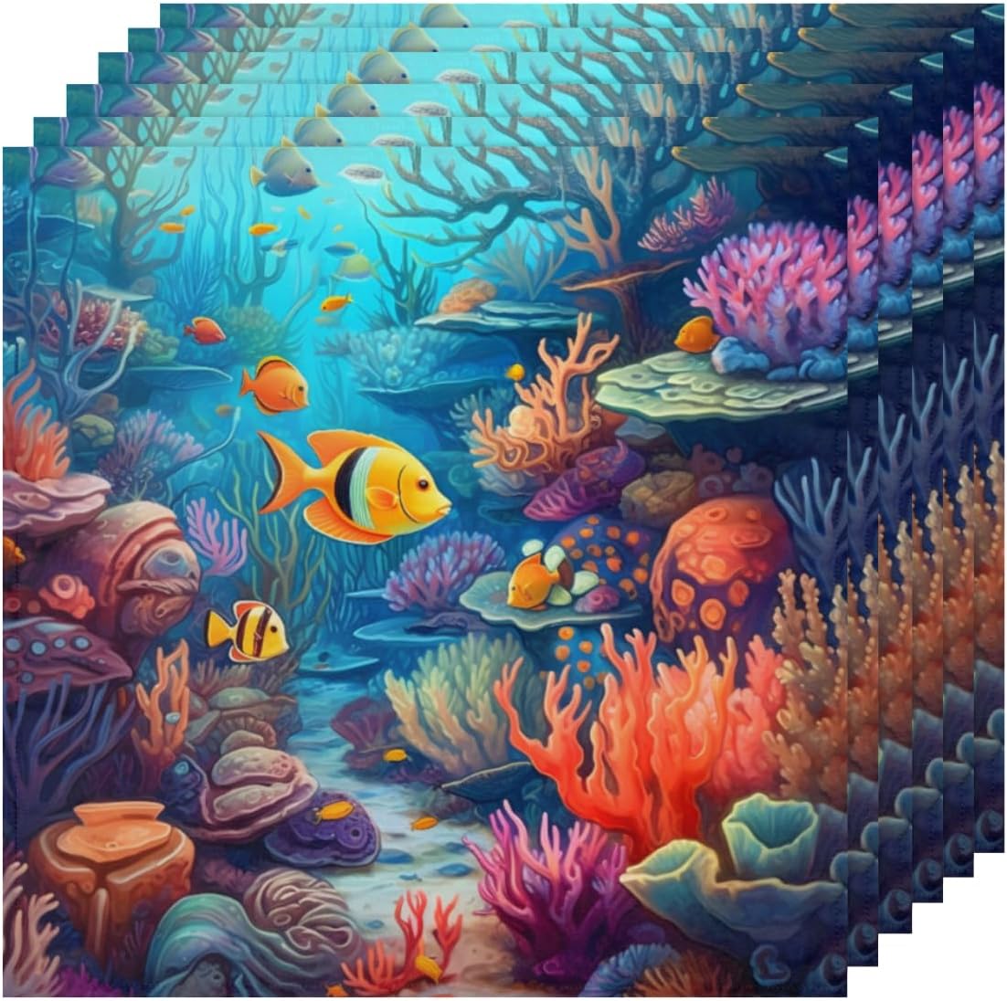 Cloth Napkins Set of 6 Tropical Fish 20×20 Inch Cloth Napkins Underwater World Coral Washable Reusable Kitchen Dinner Napkins Table Decor for