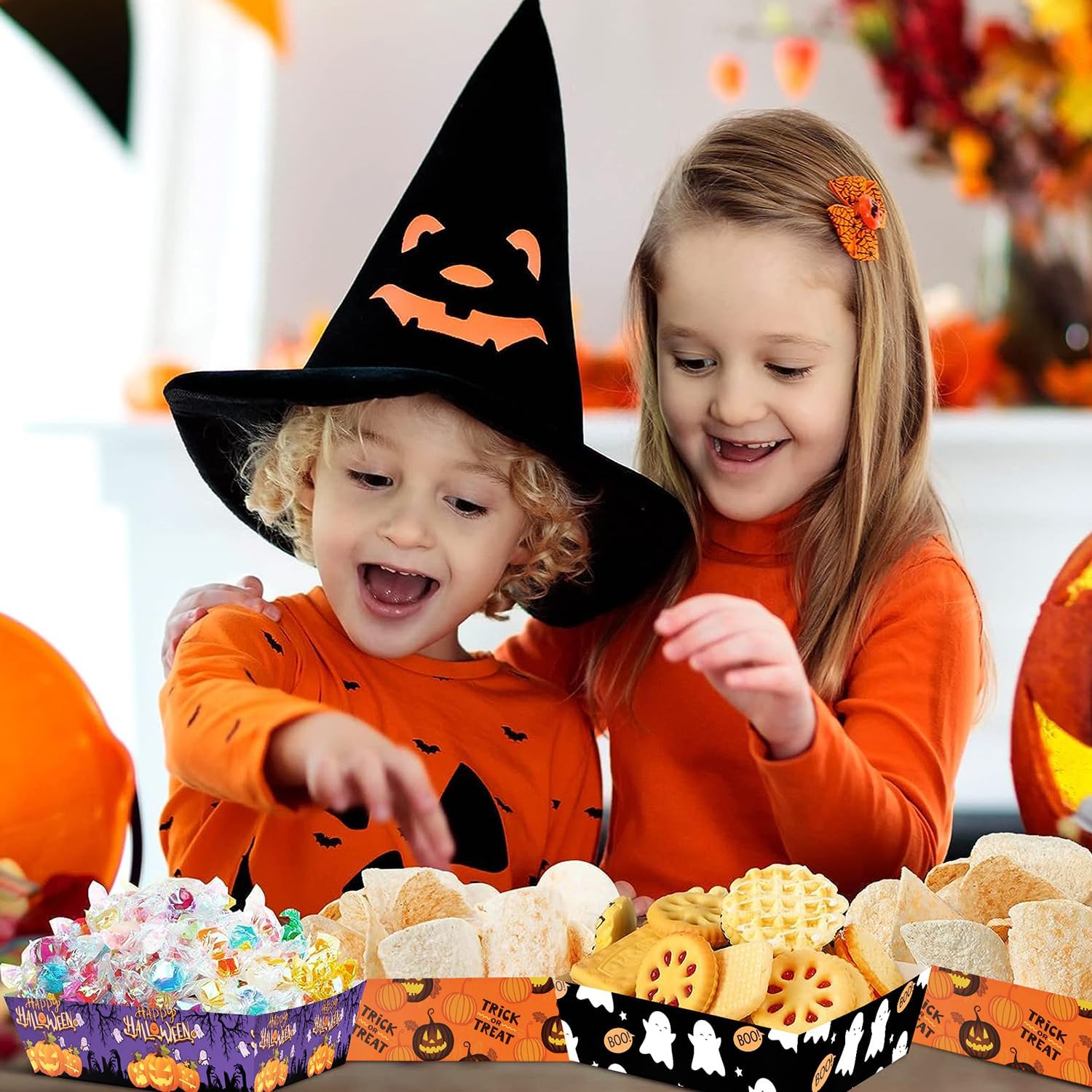 Suministros para fiesta de Halloween, 60 bandejas de papel de Halloween, bandejas de aperitivos para dulces de Halloween, bandejas para Halloween,