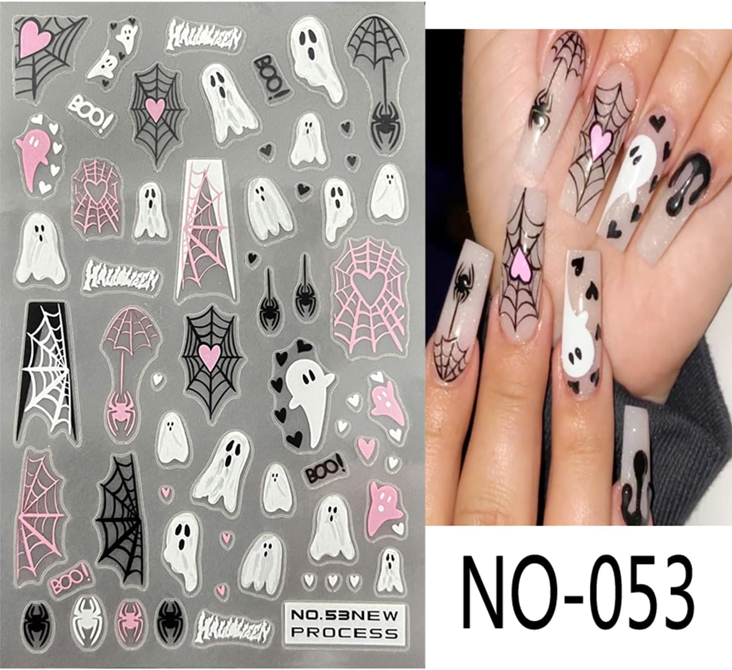 6 hojas de calcomanías de arte de uñas de Halloween, lindos dibujos animados, fantasma, calabaza, calcomanías de uñas autoadhesivas en 3D, máscara