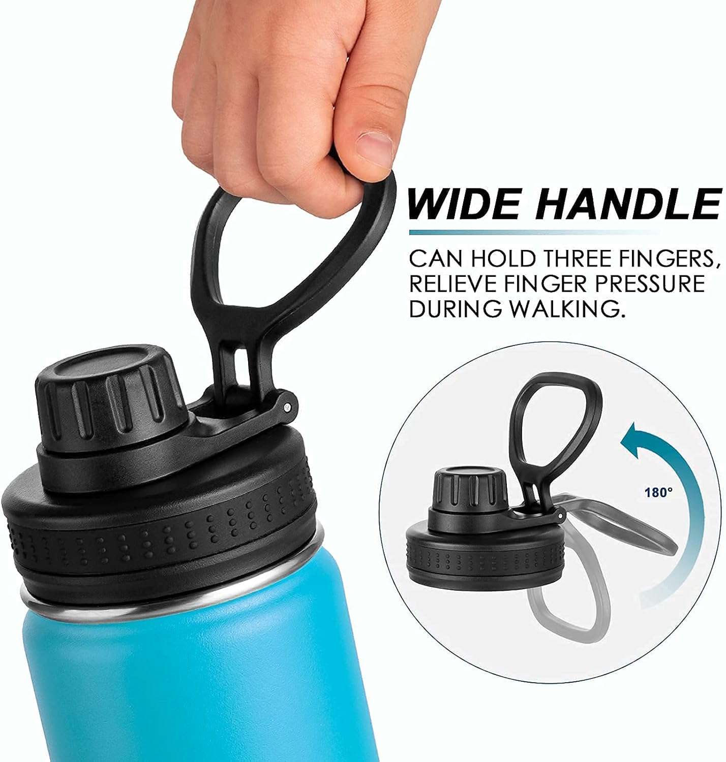 Koodee Botella de agua para niños, de 16 onzas, acero inoxidable, con aislamiento al vacío, con tapa de boquilla a prueba de fugas, color azul cielo.