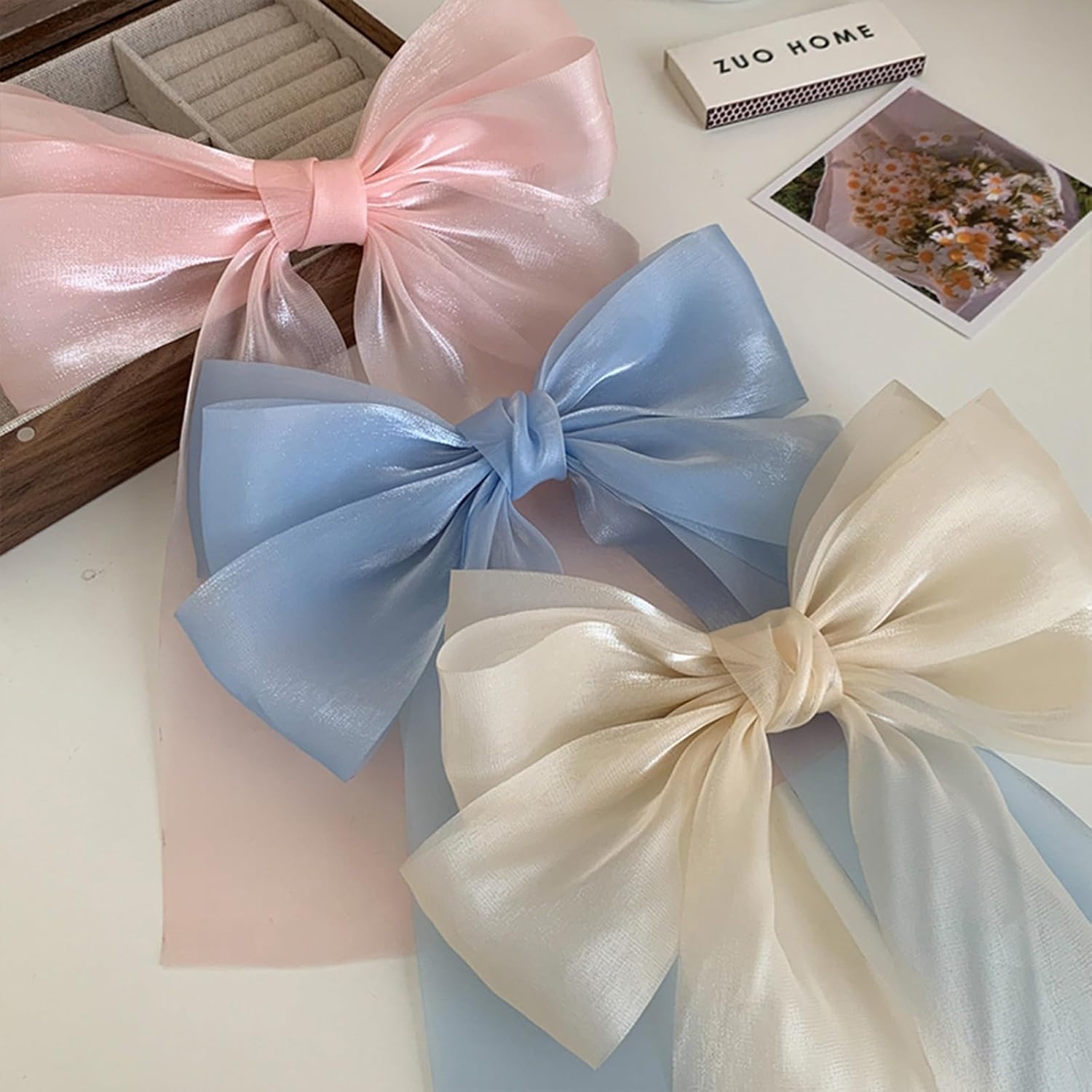 papasgix Lazos para el pelo para mujeres y niñas, clip de lazo con colas largas, lazos para el pelo, cintas para el cabello, accesorios para el