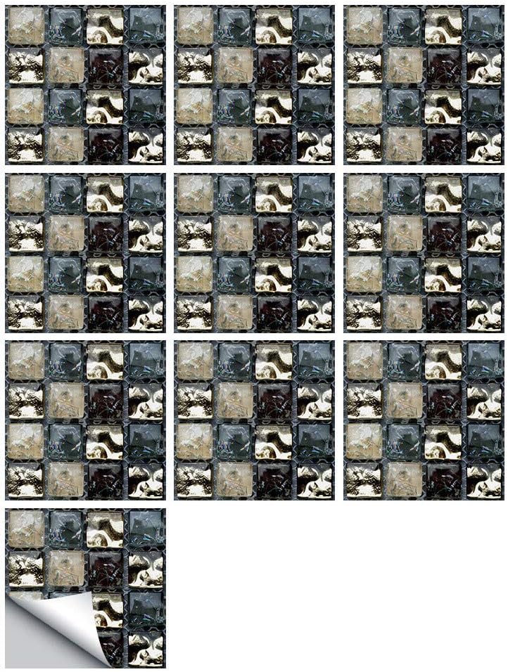 10 hojas de calcomanías 3D autoadhesivas para azulejos 3D, calcomanías de pared autoadhesivas de 4 x 4 pulgadas, azulejos de cristal para decoración