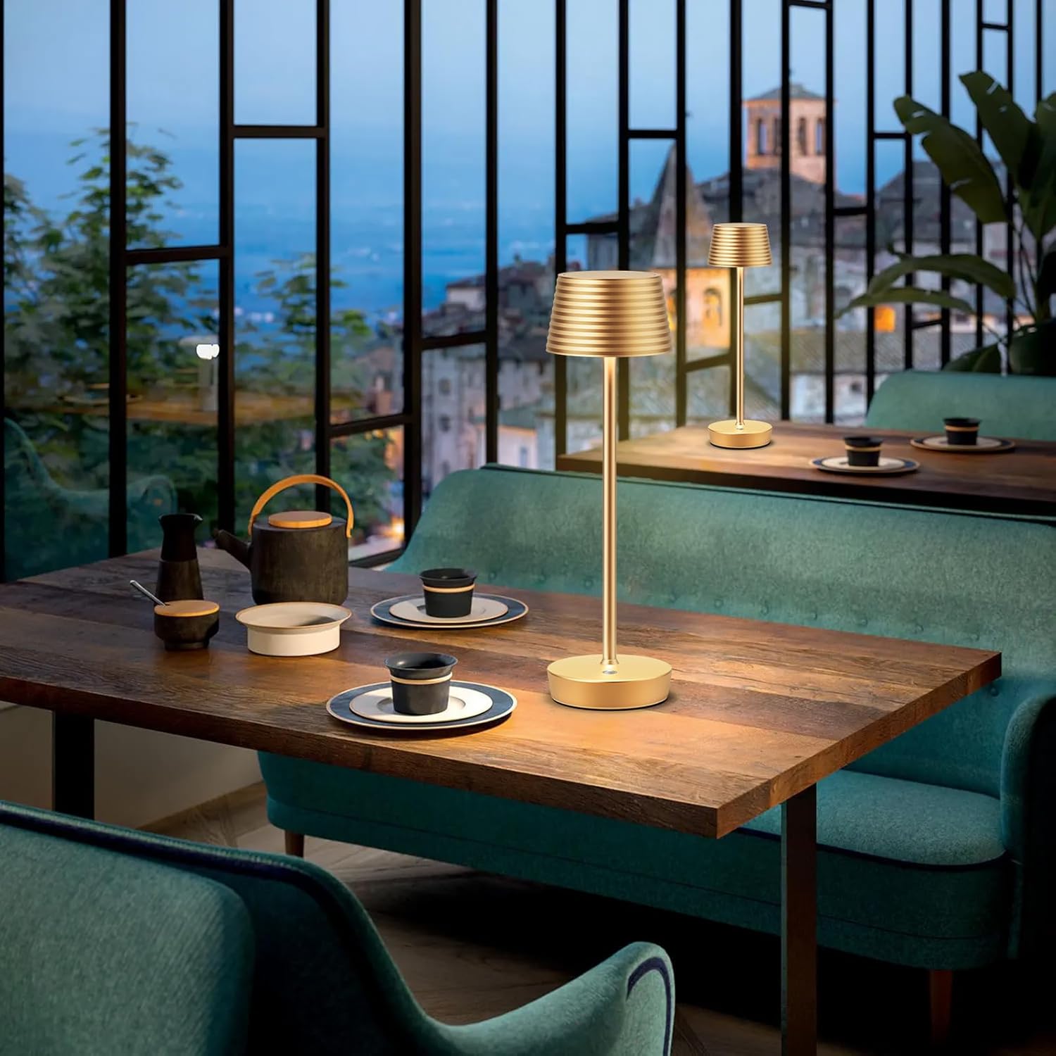 SAKRINGT Lámparas de mesa inalámbricas recargables, luz LED de mesa para exteriores, funciona con batería de 6000 mAh, 3 colores de temperatura,