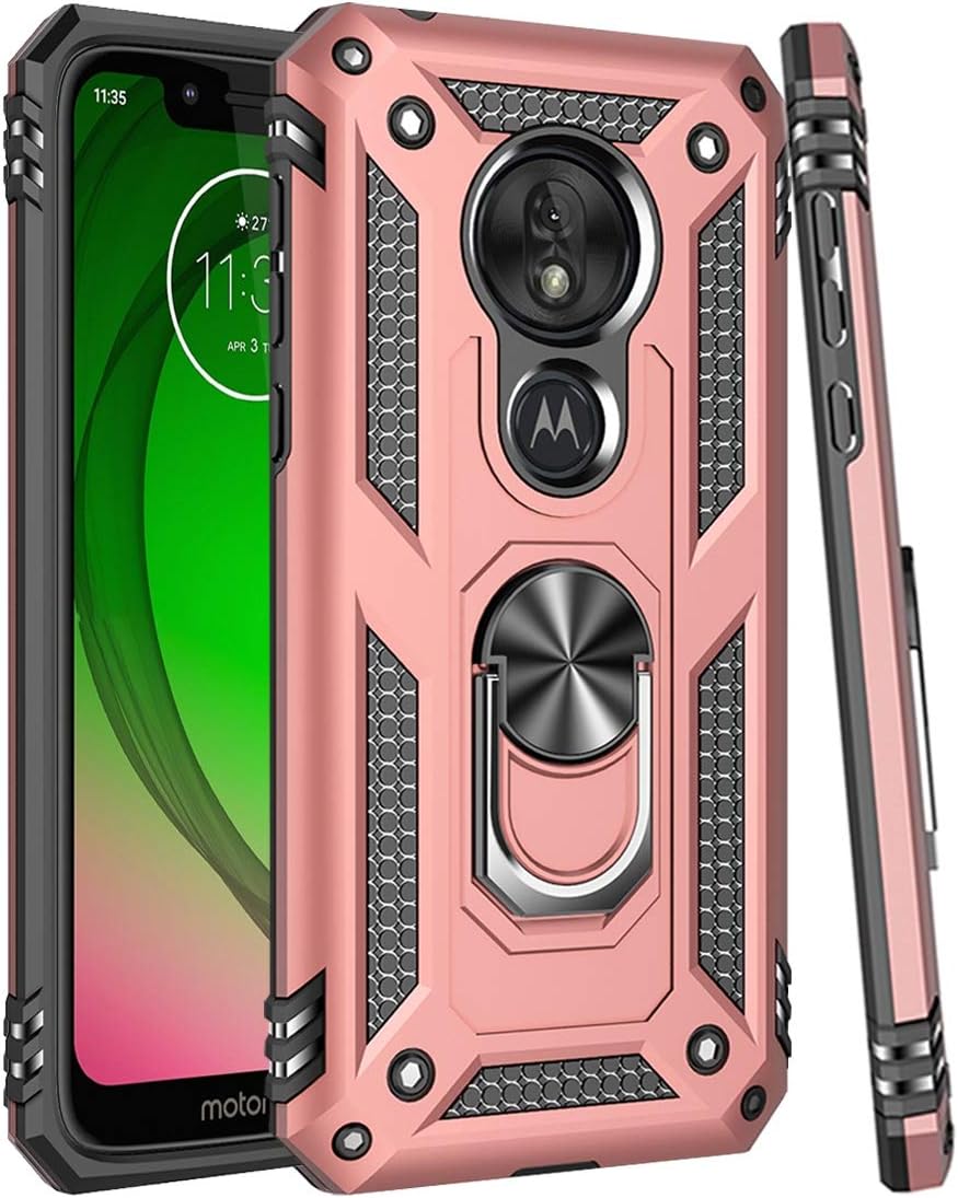 Funda para Moto G7 PlayMoto G7 Optimo (XT1952DL), grado militar soporte magnético para anillo de automóvil, soporte de soporte de soporte protector