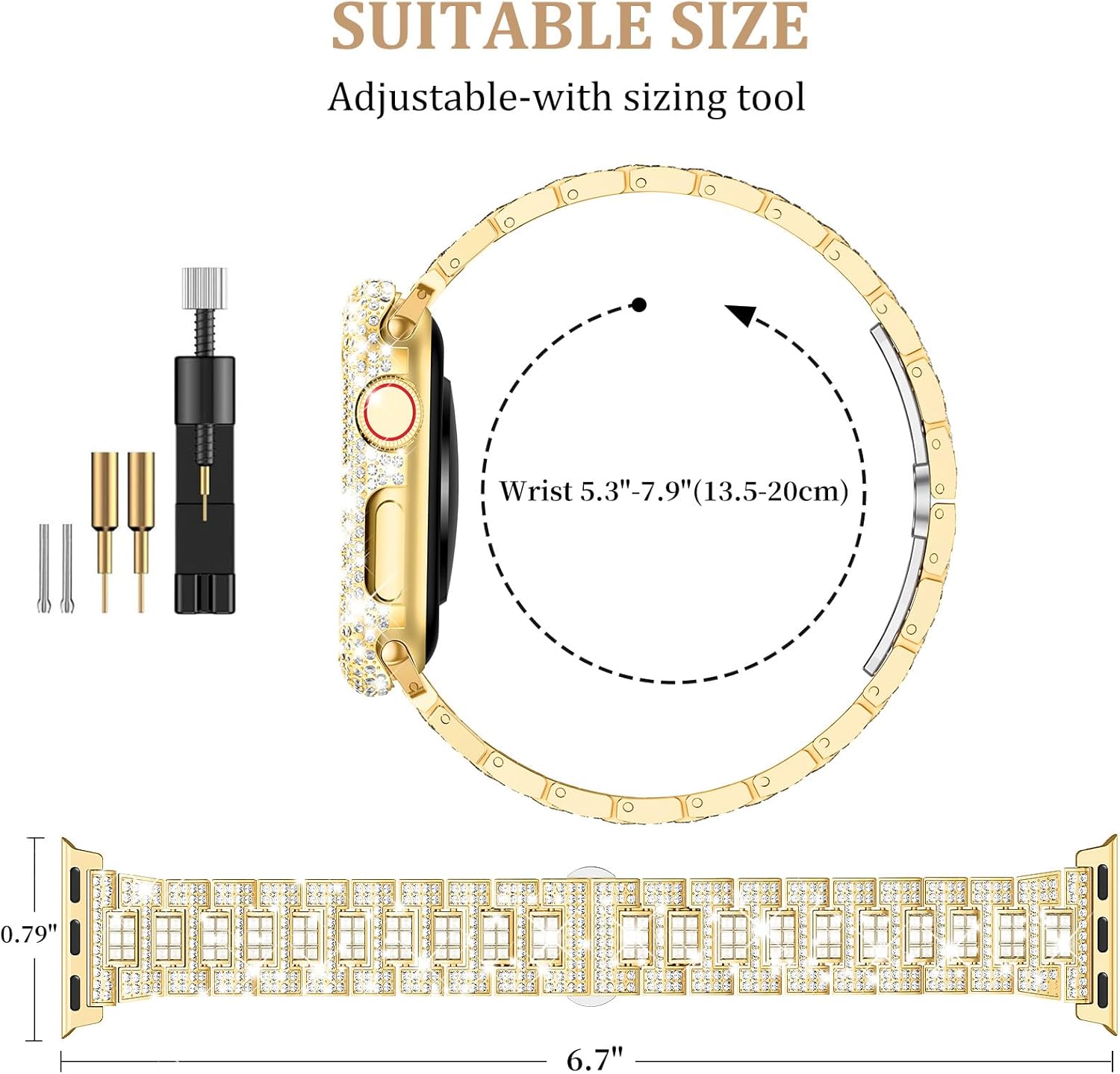 Mosonio Compatible con correas brillantes para Apple Watch de 1.575 pulgadas, 1.732 pulgadas, 1.614 pulgadas, 1.772 pulgadas, con funda de metal