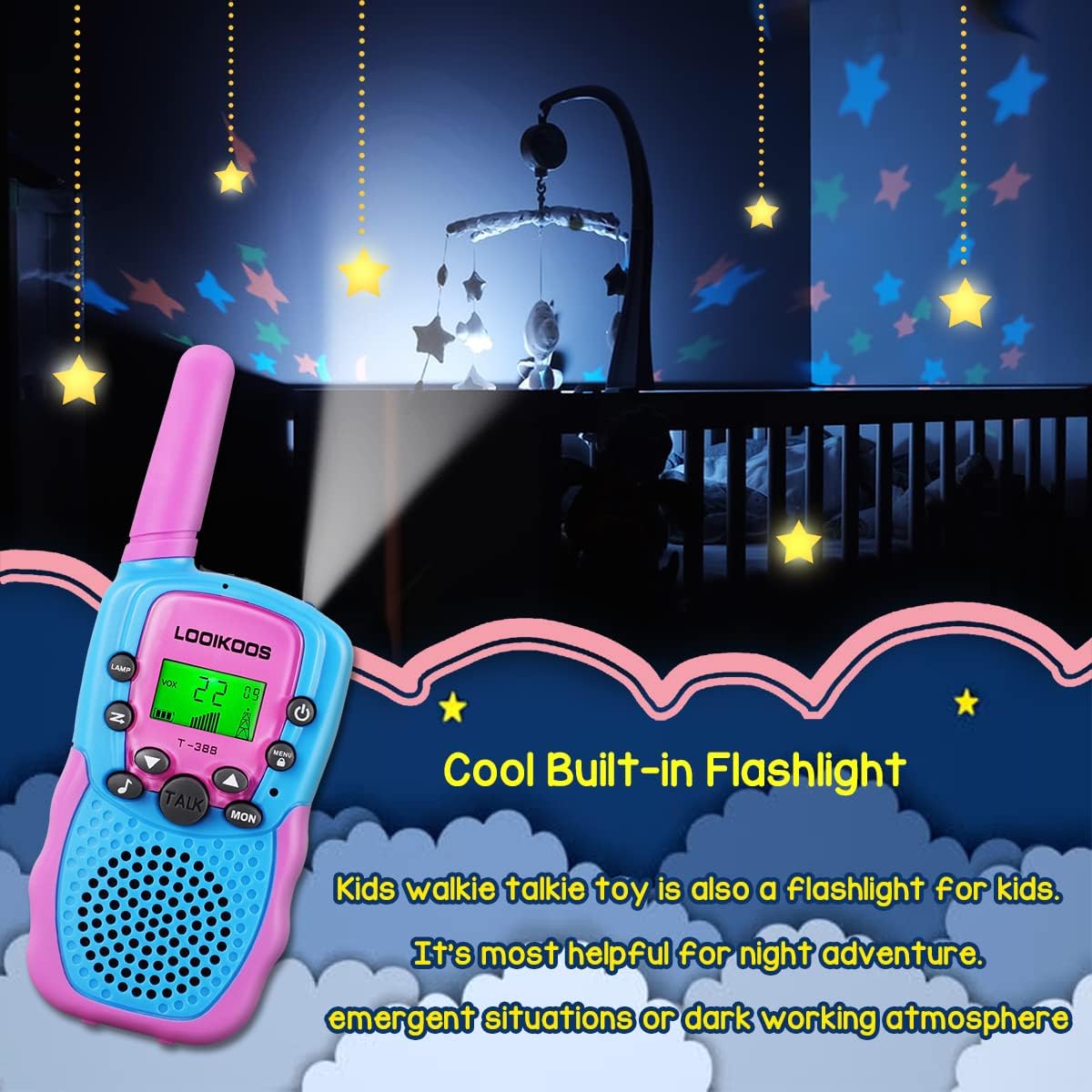 LOOIKOOS Walkie Talkies para niños, radio Walky Talky de largo alcance de 1.9 mi de juguete para niños y niñas, paquete de 3