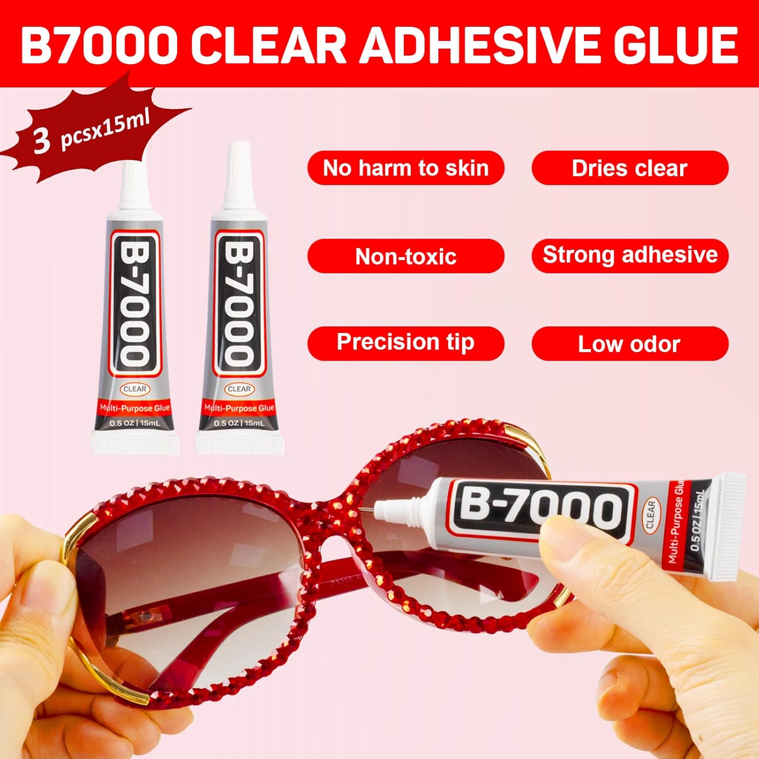 11000 diamantes de imitación rojos con pegamento b7000 para manualidades, ropa, uñas, manualidades, zapatos, vasos, camiseta, piedras de rinestones