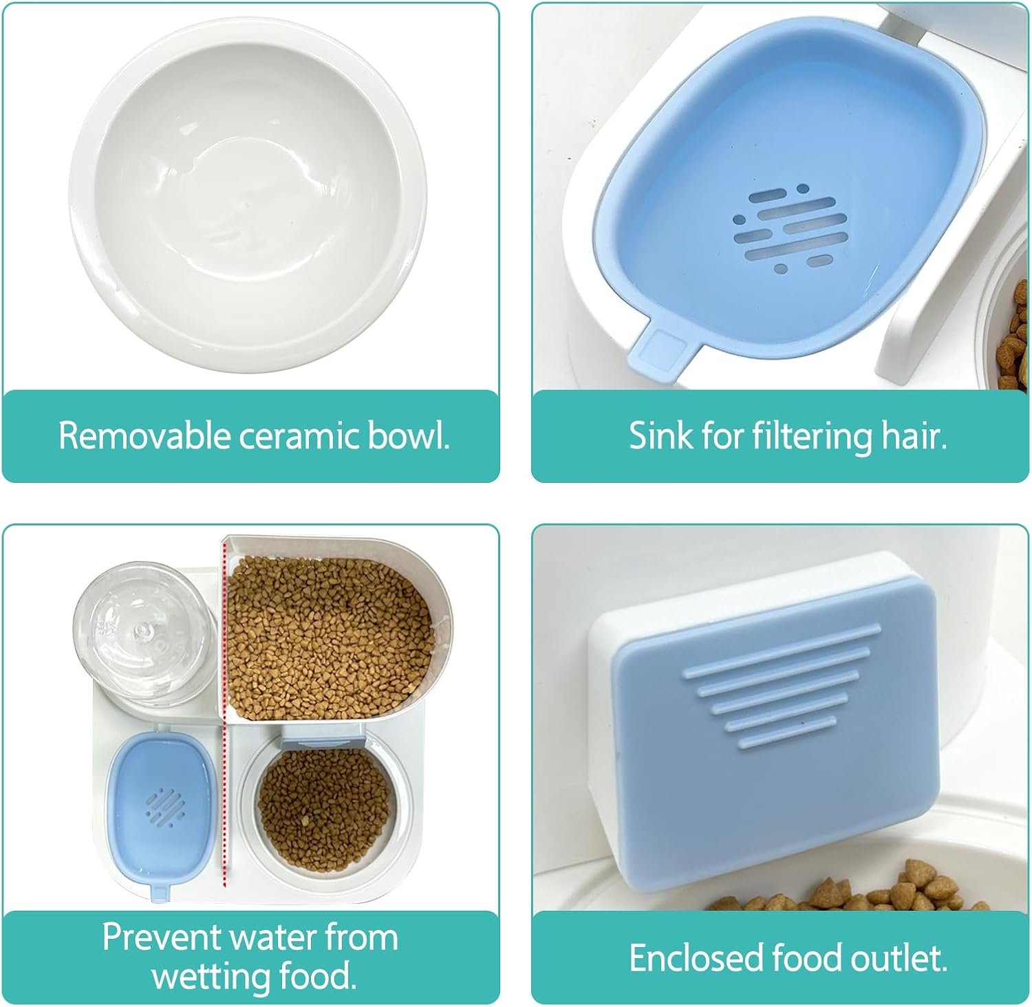 Fhiny Alimentador de gravedad para gatos y dispensador de agua, 2 en 1, bebedero automático para mascotas, juego de cuencos de cerámica