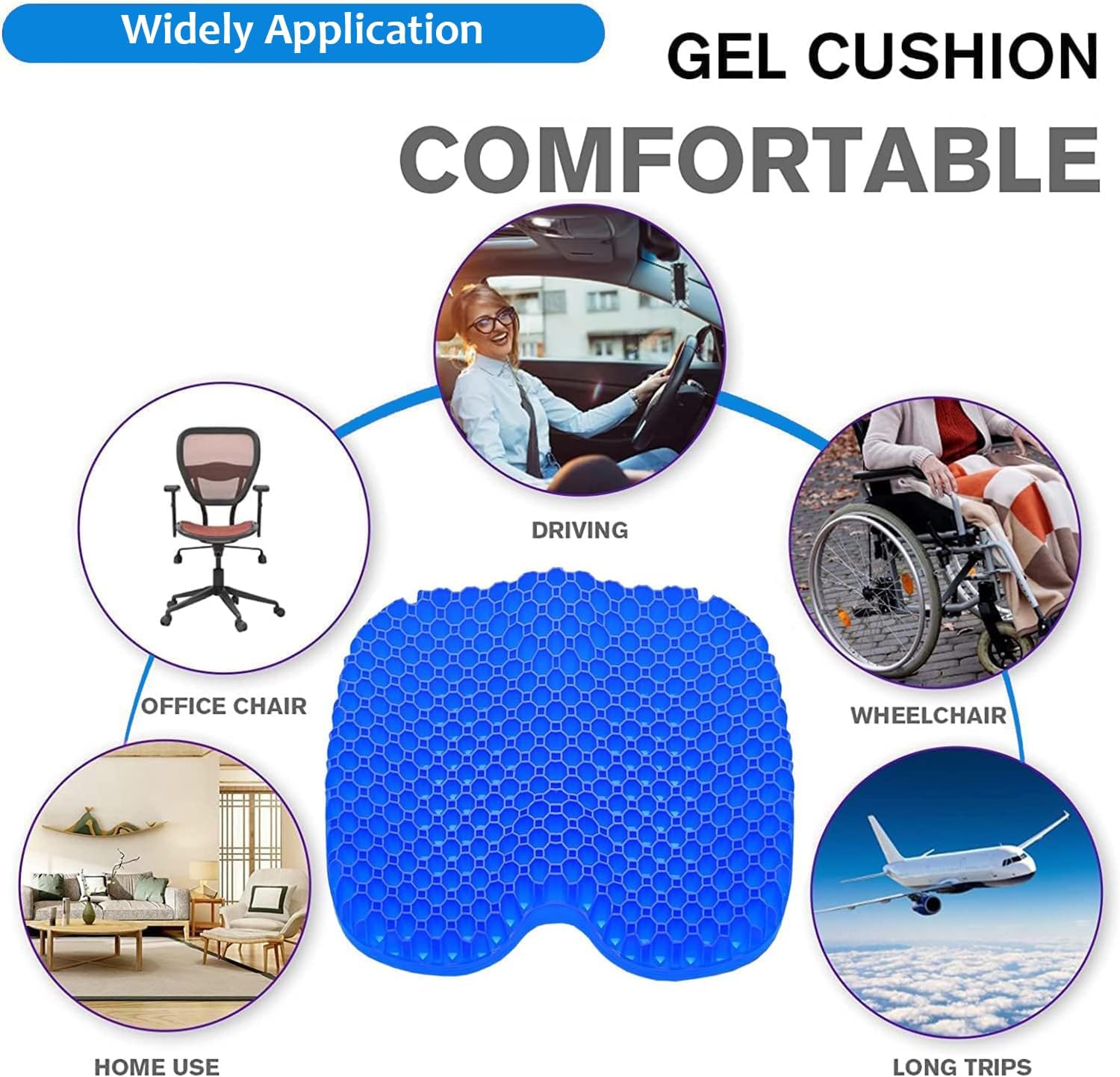 Cojín de gel para asiento de coche, cojín de gel transpirable en forma de U para sentarse durante mucho tiempo, cojín para silla de oficina, cojín