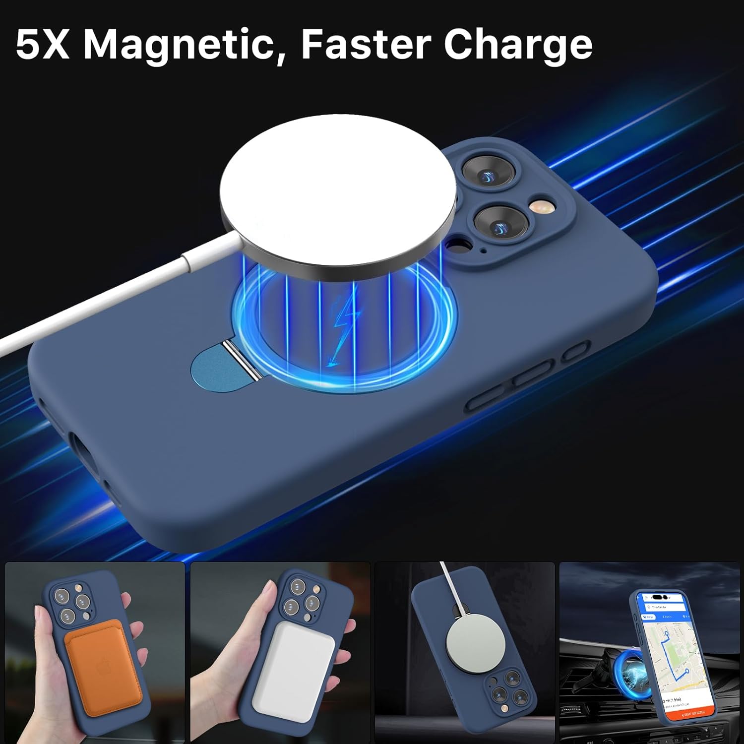MYBAT PRO SleekFit Series – Funda para iPhone 15 Pro con soporte compatible con MagSafe, funda magnética de silicona líquida suave, forro de