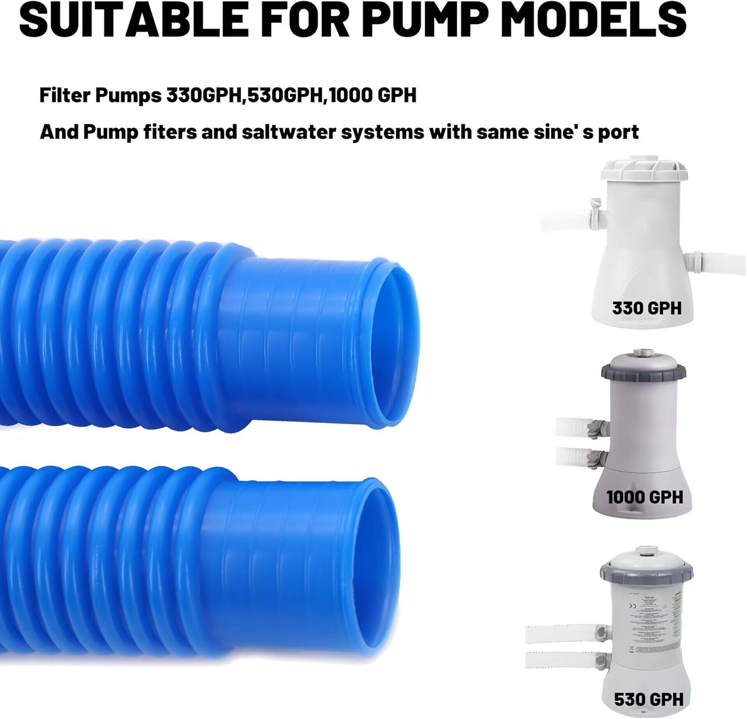 Paquete de 3 mangueras de piscina de repuesto para piscinas sobre el suelo, 1.25 pulgadas de diámetro, manguera de bomba de filtro de 59 pulgadas de
