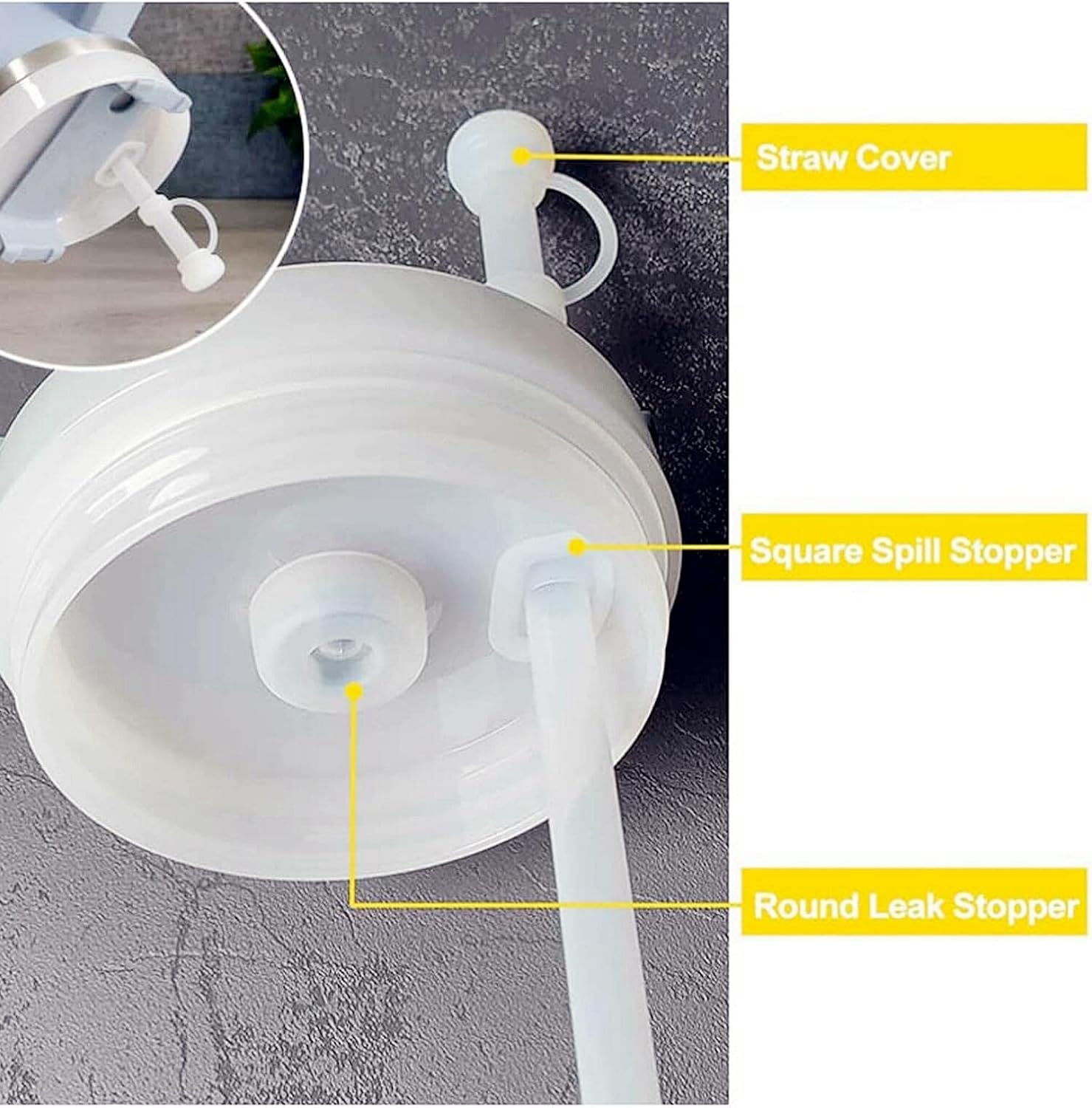 Juego de 3 tapones de silicona a prueba de derrames 2023, compatibles con Stanley Cup 1.0 de 40 onzas30 onzas, accesorios para vasos con 2 tapas