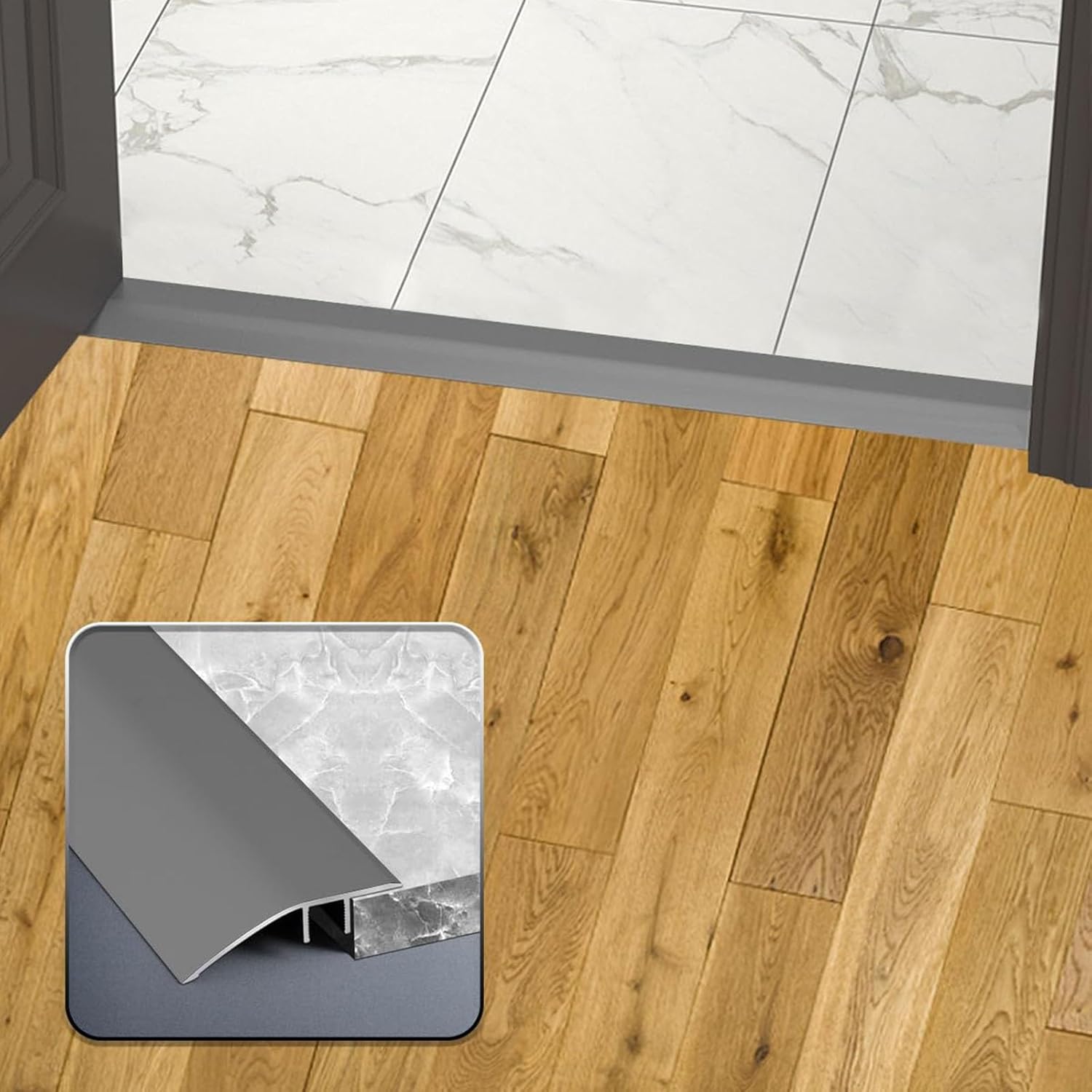 Tira de umbral de transición de piso de aluminio de madera a azulejo, tira de unión de costura de piso, para interiores o exteriores, baño, puertas,