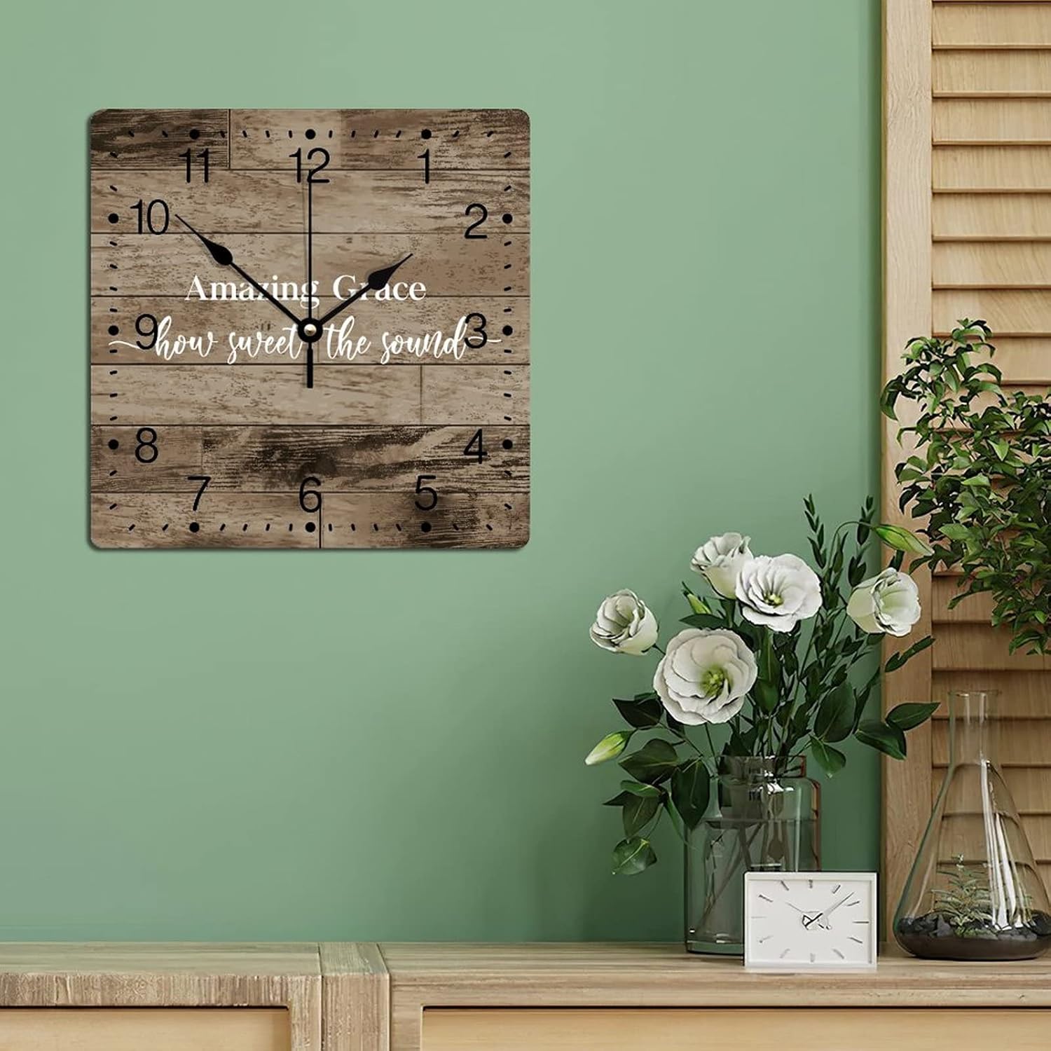 Reloj de pared de PVC Amazing Grace How Sweet The Sound Reloj de pared inspirador con cita literaria de 10 pulgadas, cuadrado, silencioso, sin