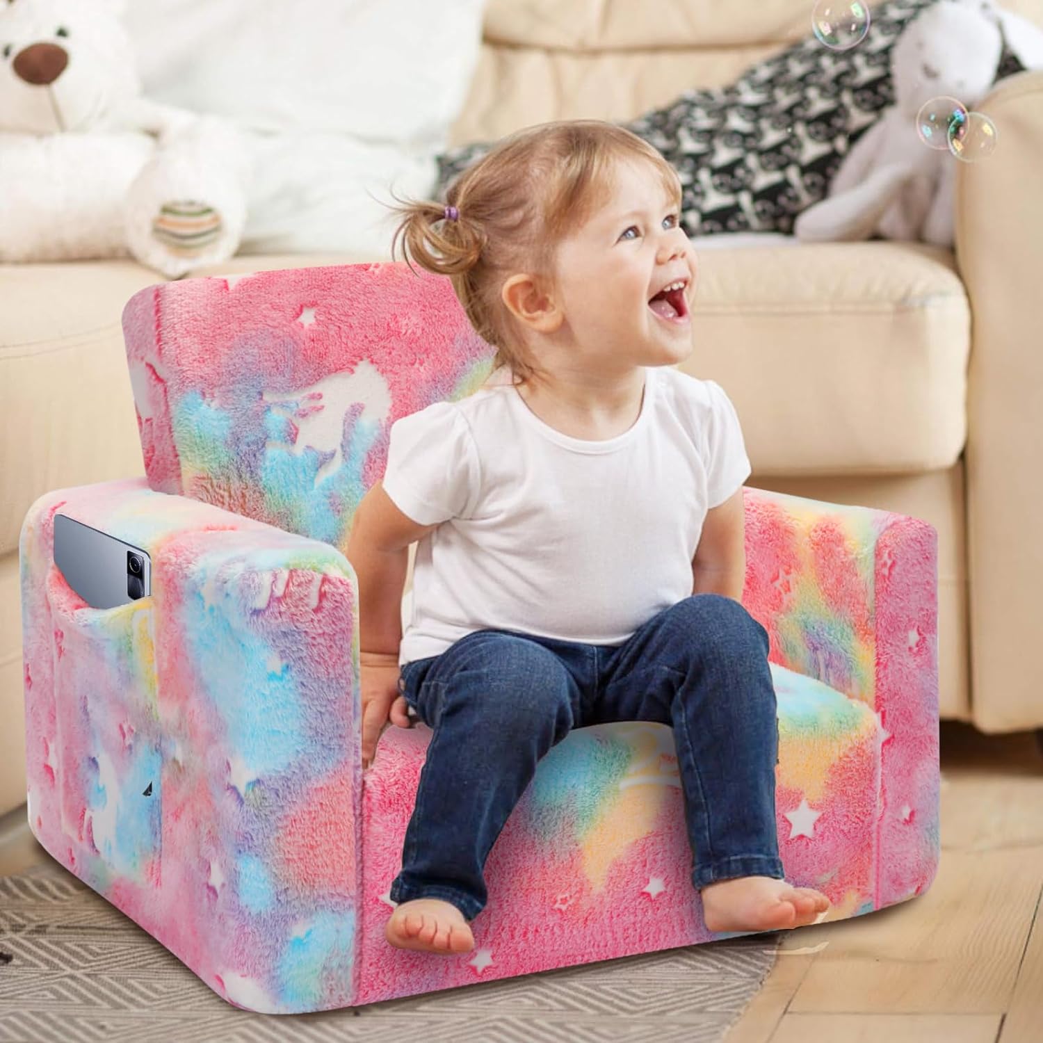 Sofá para niños pequeños, silla plegable para niños, sofá convertible para niños pequeños, sofá extraíble que brilla en la oscuridad, regalo de