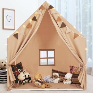 Kids Play Tent with Padded Mat & Star LED Lights for Ages 4-8-10 Year Old Girls Boys, Large Cute Indoor Play Room House Tent for Toddler Children Kids Play Tent with Padded Mat & Star LED Lights for Ages 4-8-10 Year Old Girls Boys, Large Cute Indoor Play Room House Tent for Toddler Children