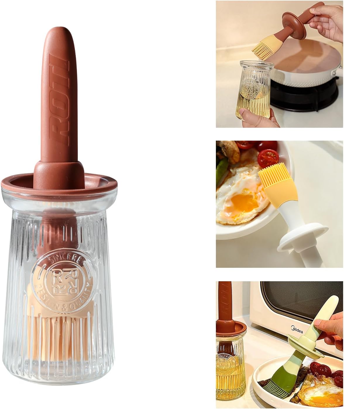 Dispensador de aceite con cepillo, dispensador de aceite de oliva de vidrio para cocina, botella dispensadora de aceite 3 en 1 con cepillo de