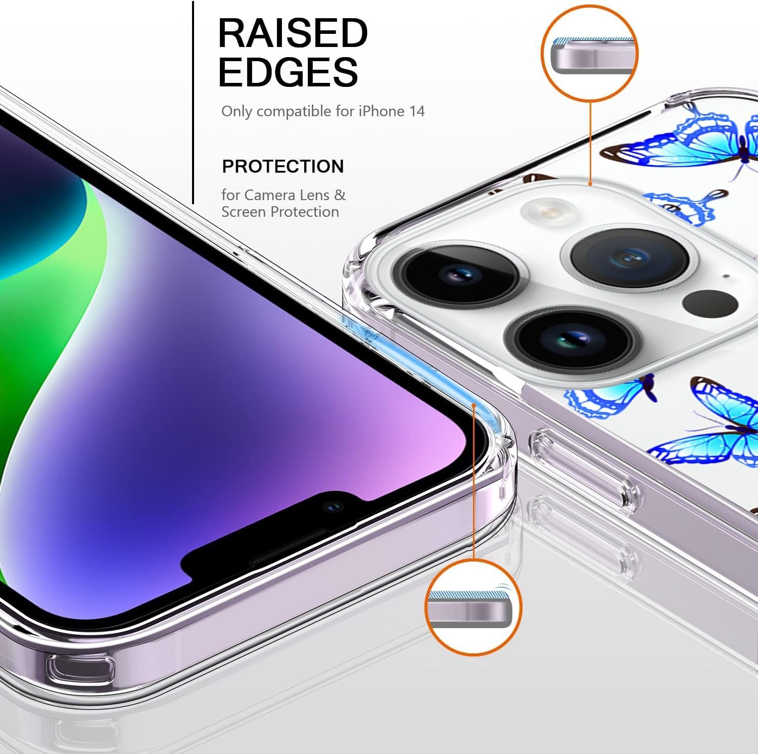 Bonita funda estética de mariposa azul transparente compatible con iPhone 15 Pro Max de 6.7 pulgadas (2023), funda protectora de TPU suave y delgada