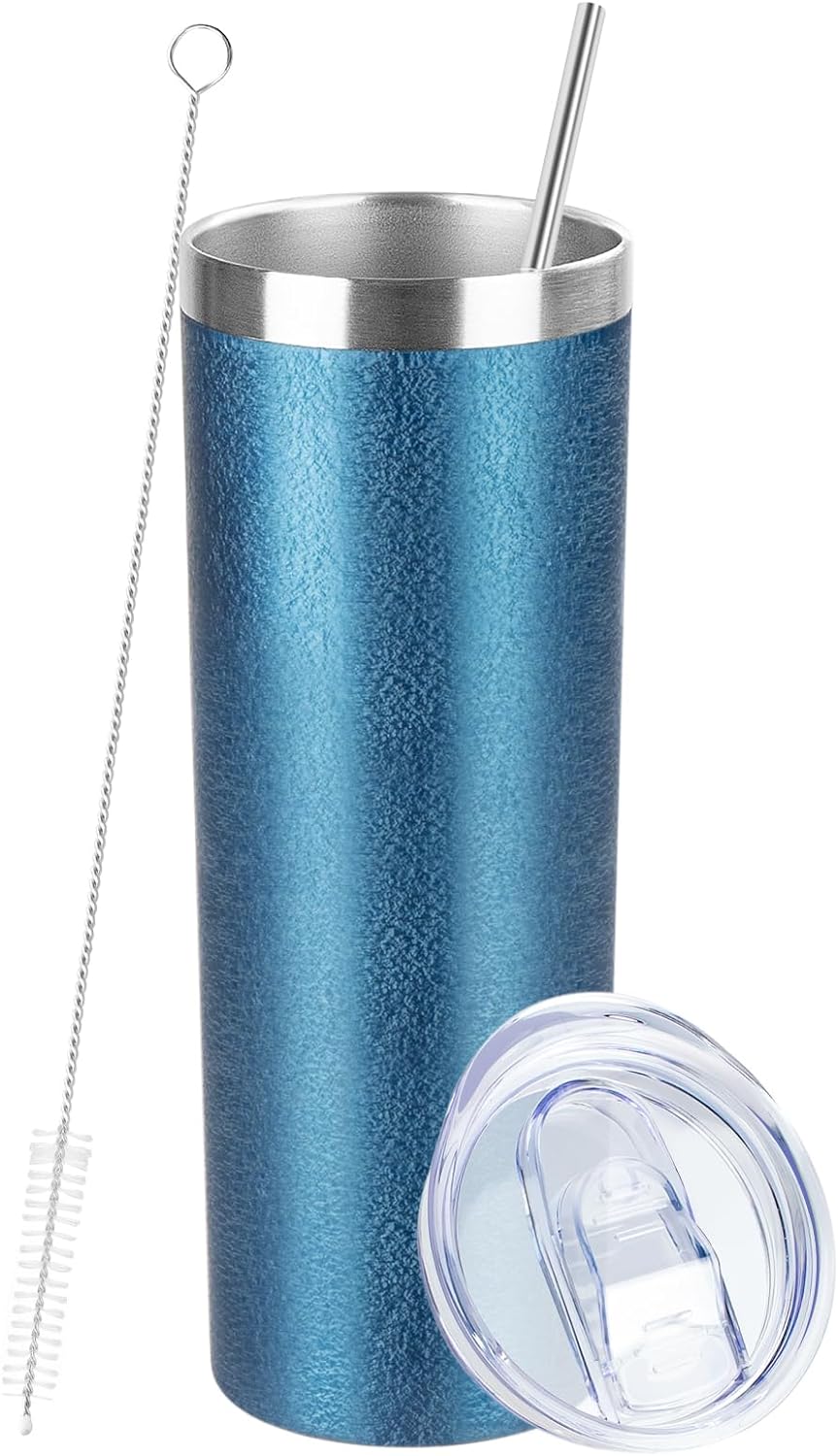 Vaso delgado de 20 onzas con tapa y pajita, vaso de acero inoxidable aislado al vacío de doble pared, taza de café de viaje, taza aislada para café,
