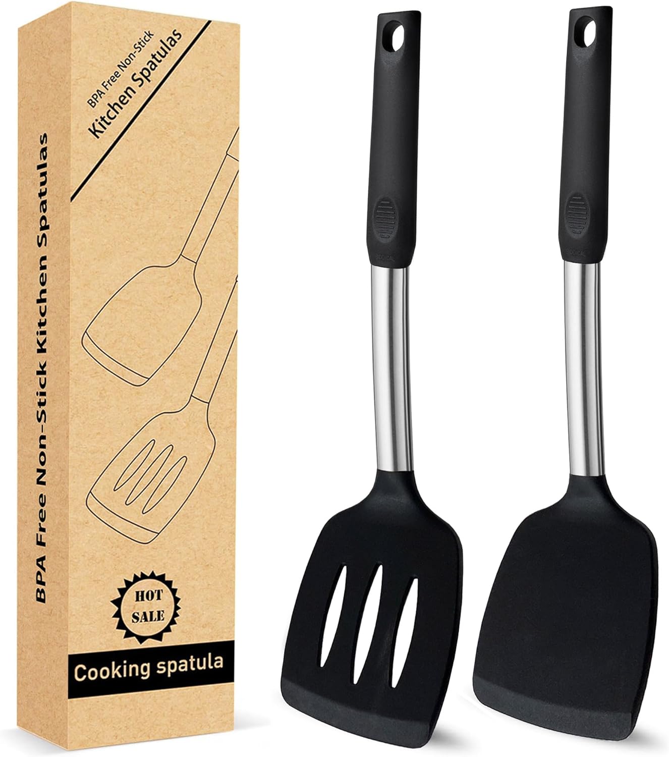 Paquete de 2 espátulas de silicona flexible, juego de espátulas de silicona resistentes al calor de 600 F para utensilios de cocina antiadherentes,