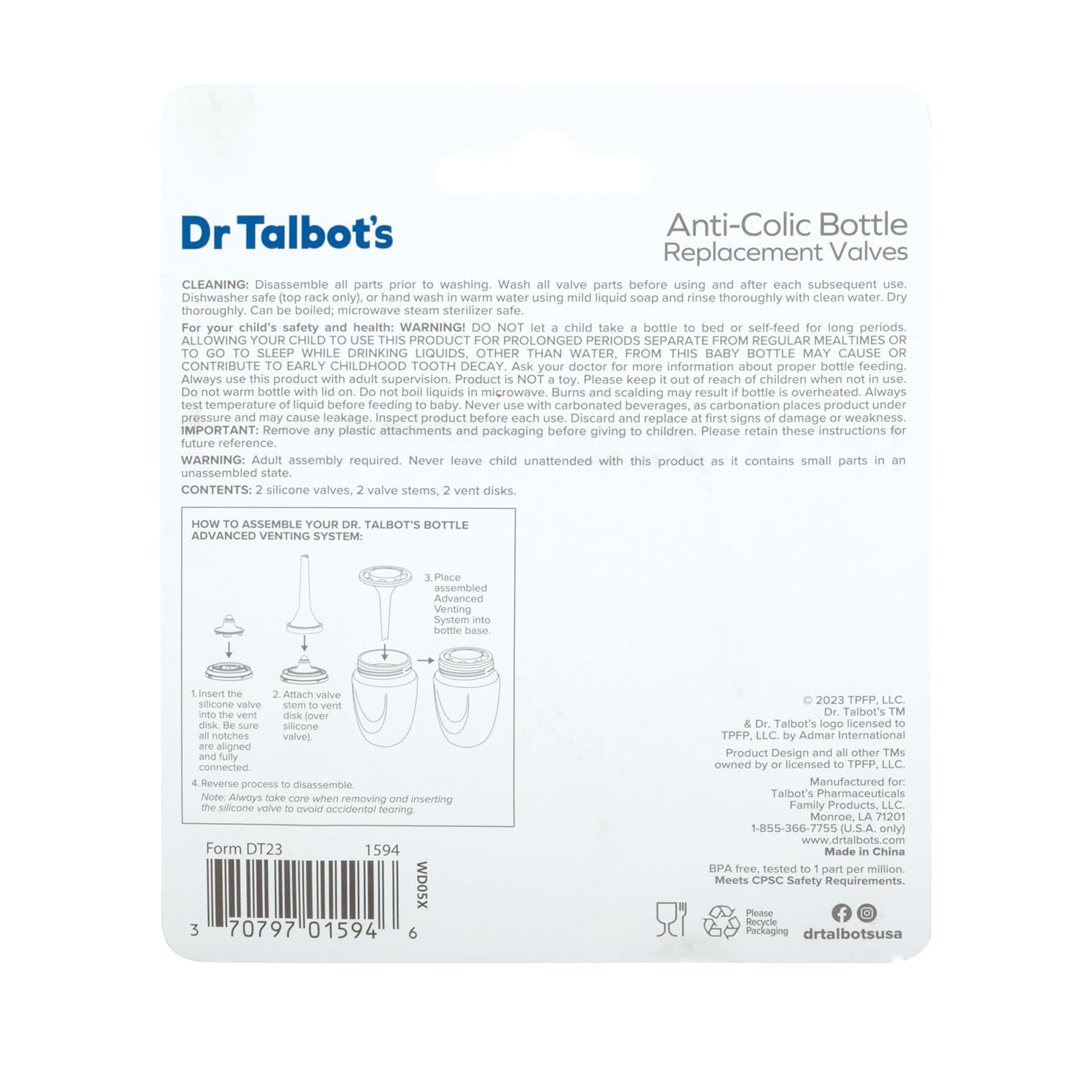 Dr. Talbot’s Válvulas de repuesto de biberones anticólicos de silicona, biberón anticólico de 5 onzas, suministros de alimentación para recién