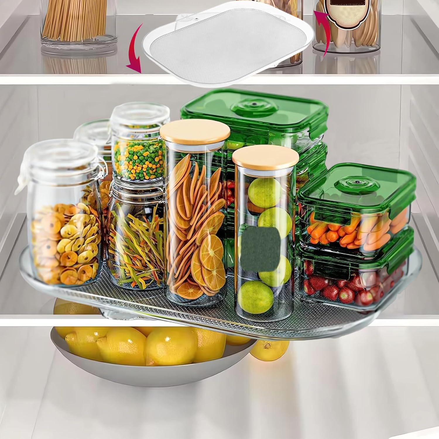 Fungrins Lazy Susan, Lazy Susan para refrigerador, refrigerador Lazy Susan, organizadores y almacenamiento de refrigerador, organizadores de cocina