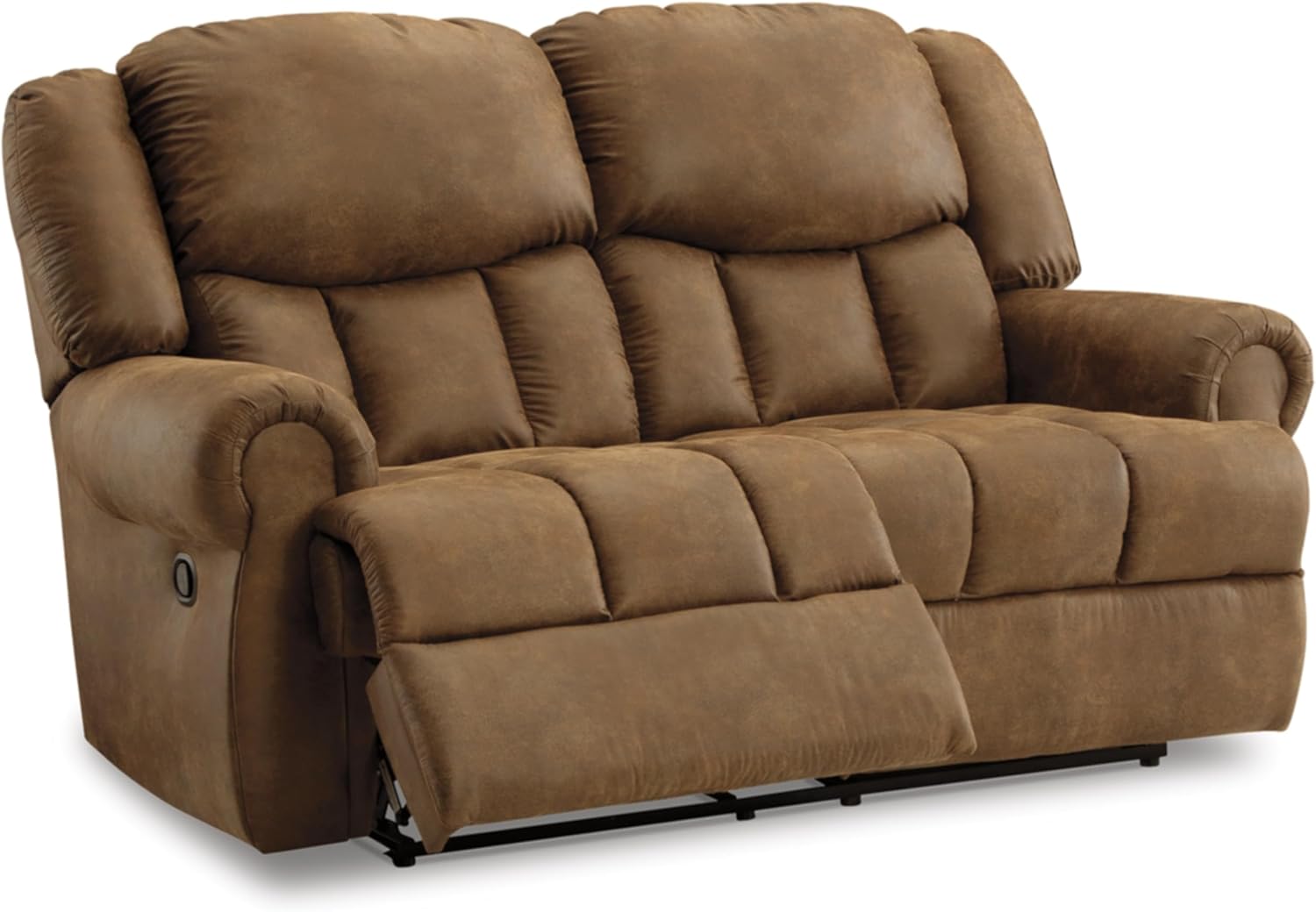 Signature Design by Ashley Boothbay Classic – Sofá biplaza reclinable manual de piel sintética, color marrón oscuro