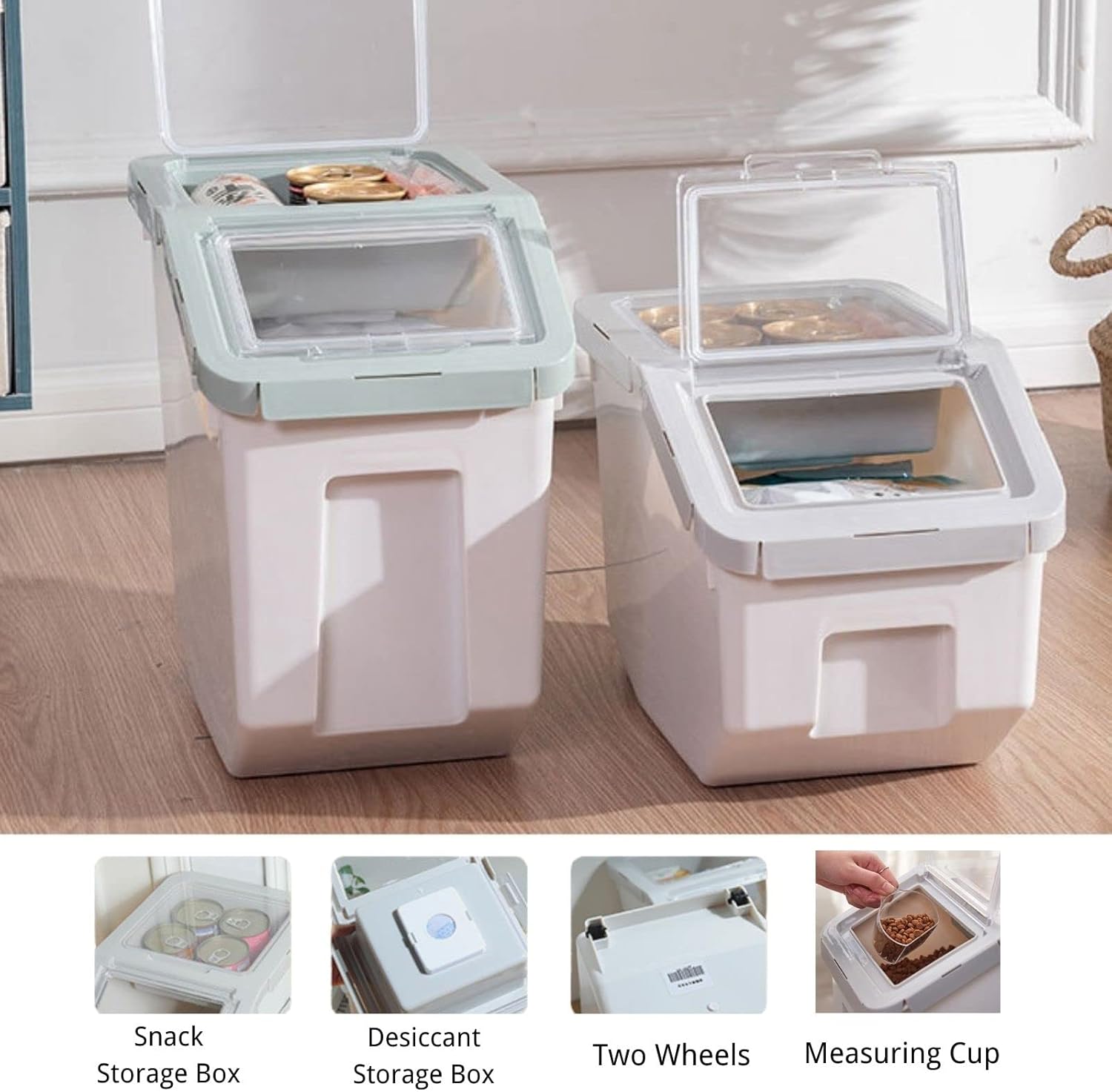 Recipiente de almacenamiento de alimentos para perros de 20 libras con cuchara, contenedor hermético grande para perros y mascotas, recipiente para