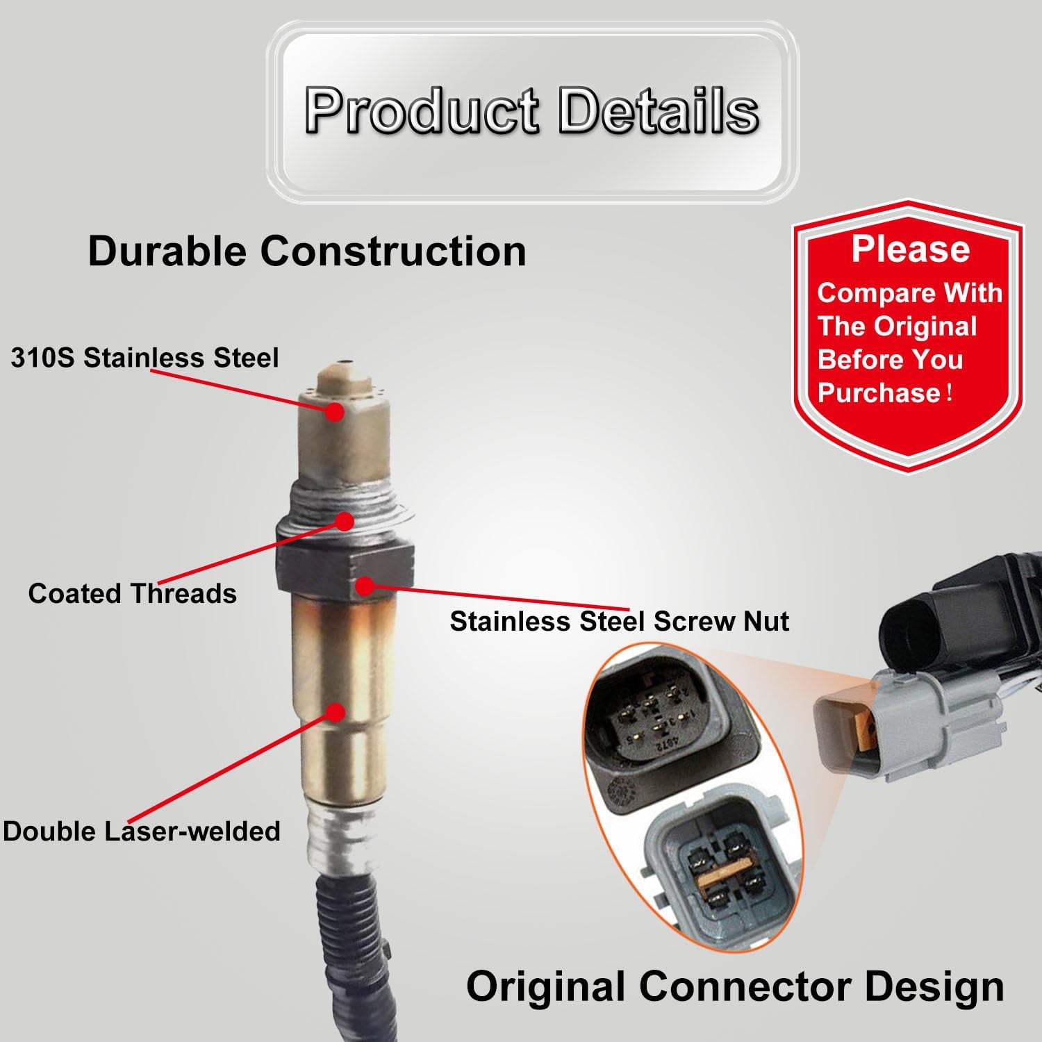 Sensor de oxígeno Upstream & Downstream O2 Sensor 234-5055, 234-4568 apto para Hyundai Accent 2012-2014, para Hyundai Veloster 2012-2014, para Kia