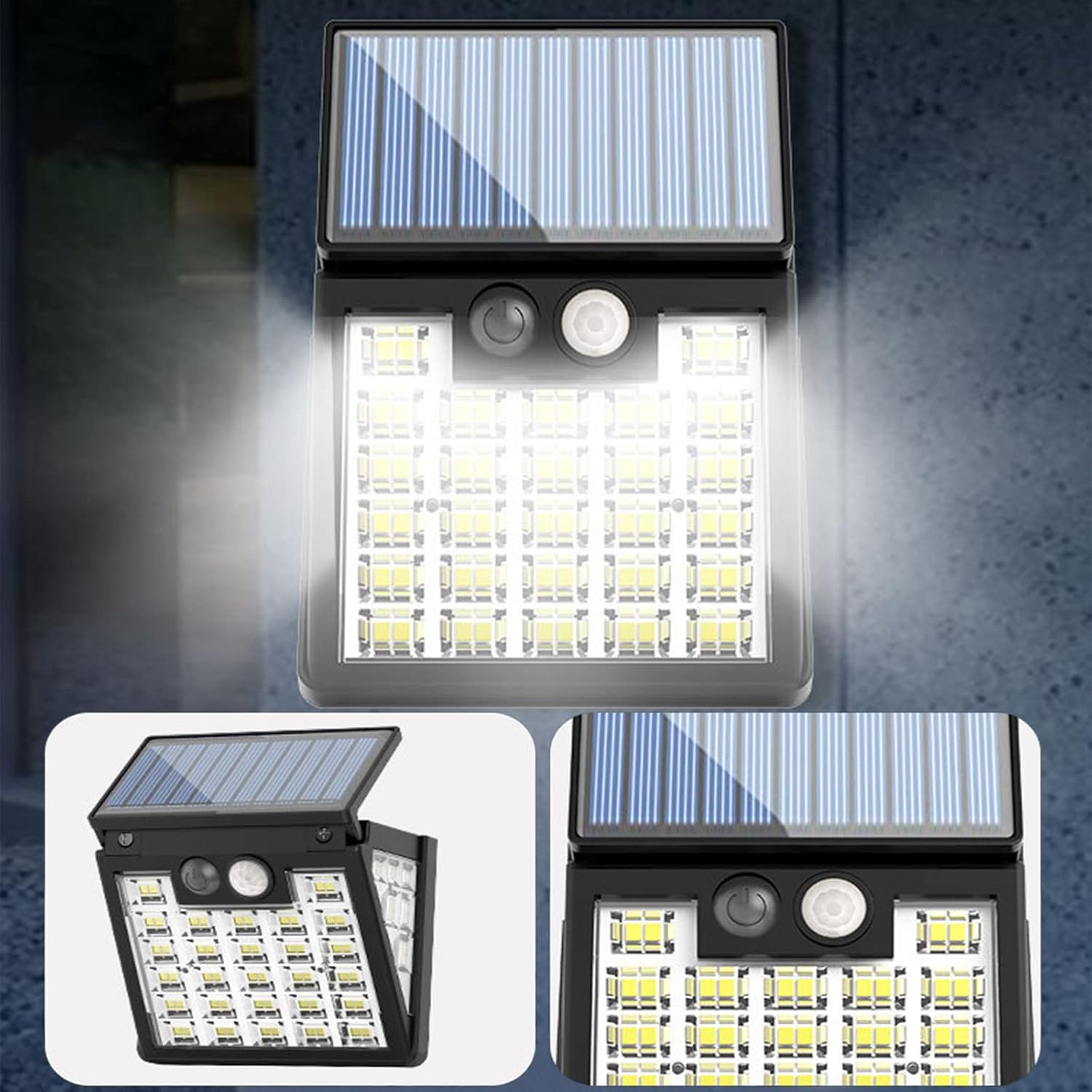 Luces solares impermeables IP65 para exteriores, 3 modos de luces solares con sensor de movimiento, luz solar LED para escaleras al aire libre,