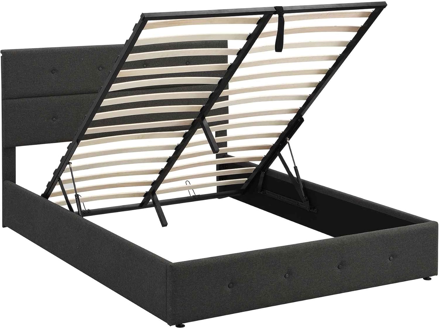 Cama tapizada de plataforma tamaño Queen con almacenamiento en la parte inferior, marco de cama de madera con cabecera copetuda, perfecta para