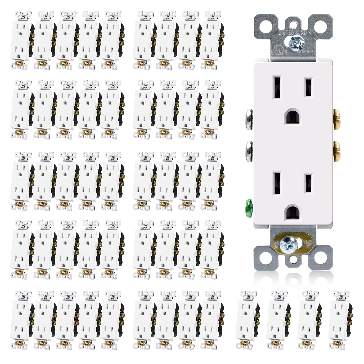 ELEGRP Receptáculo decorativo blanco mate, toma de pared eléctrica estándar de 15 A 125 V, 2 polos de 3 cables, resistente a manipulaciones, NEMA