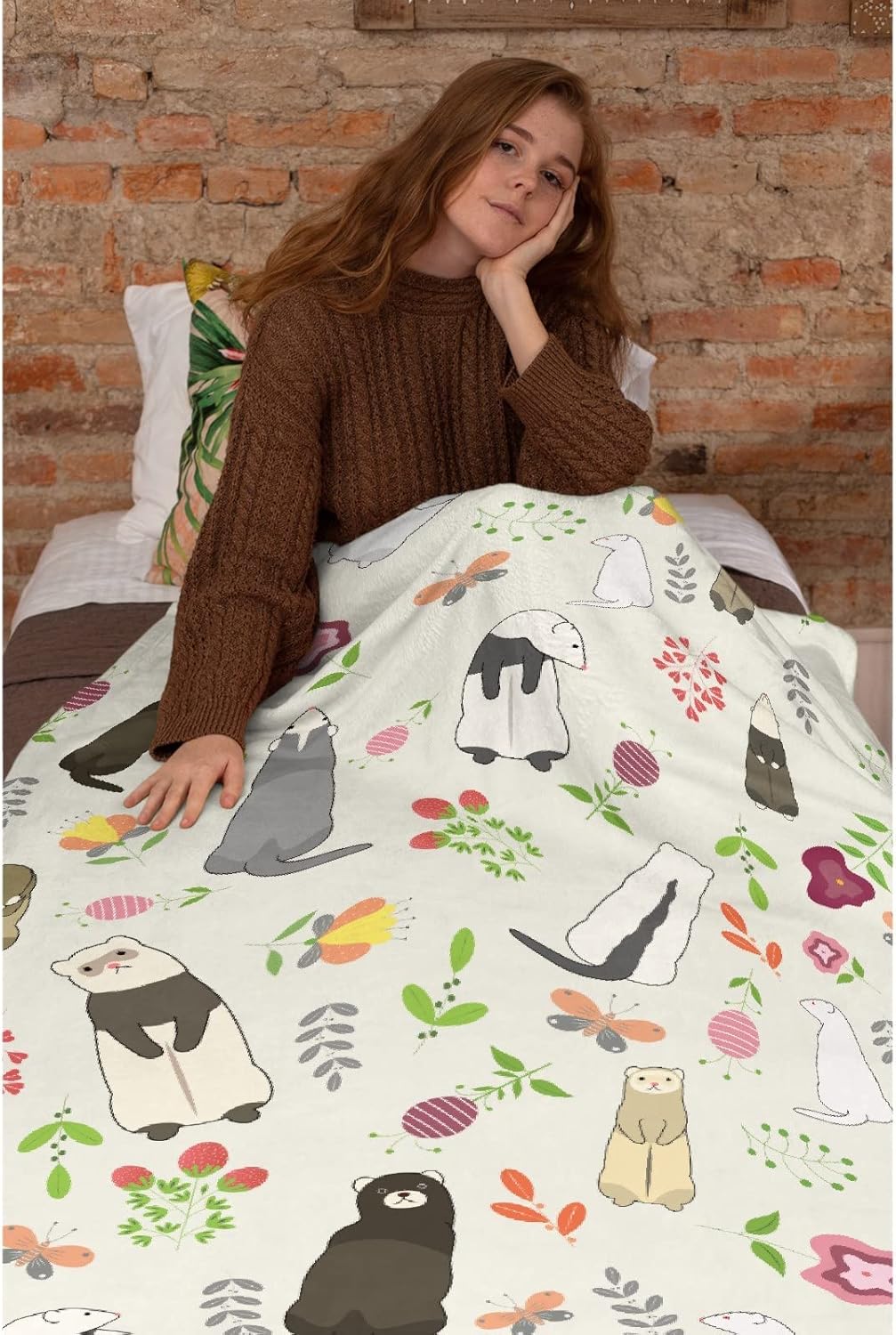 Manta linda de hurones, regalos para mujeres, amantes de los hurones, manta ligera y suave de franela de forro polar para sofá y cama, tamaño XS (40