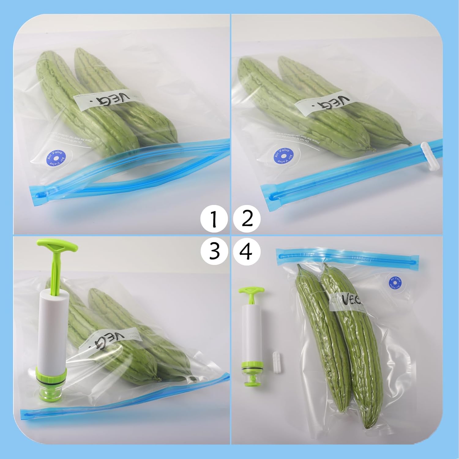 Sous Vide Bags – 20 Pack Reusable Vacuum Zipper Bags, 3 Size Vacuum Sealer Bags and 2 Sealing Clips Set for Sous Vide Cooking, Food Storage Bags for