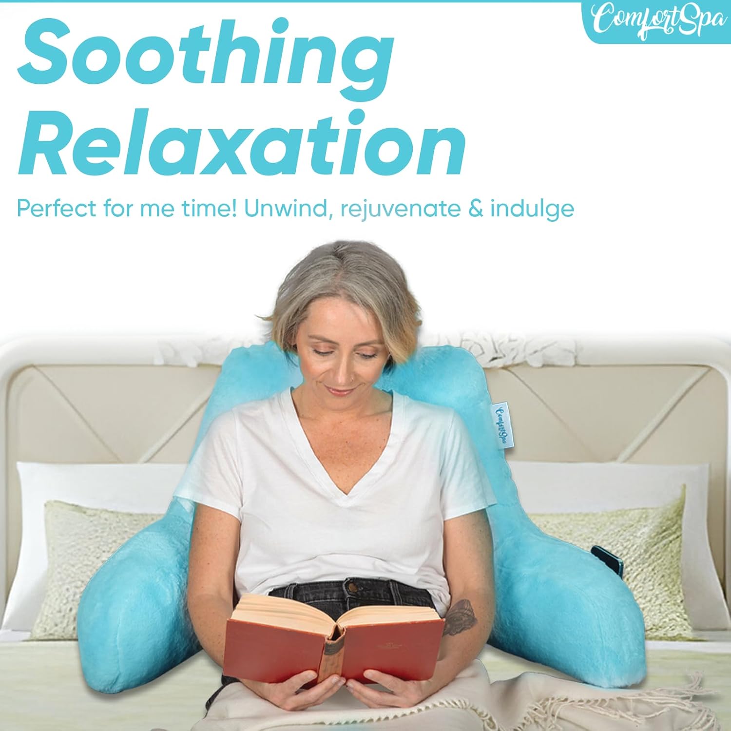 ComfortSpa Almohadas de lectura para sentarse en la cama para adultos, almohada de espalda para sentarse en la cama, brazos, bolsillos y funda