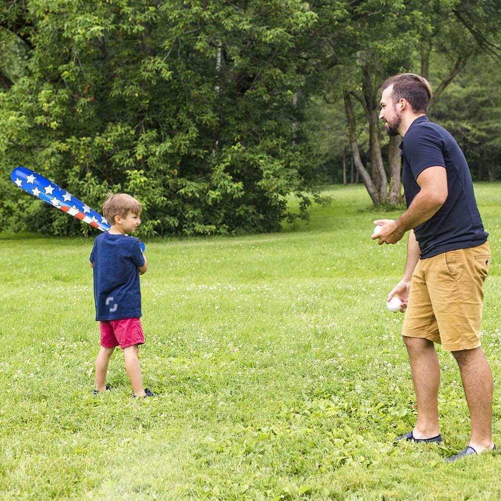 ArtCreativity Inflable de bate de béisbol con bandera estadounidense, juego de 3, accesorios de disfraz patriótico, decoración del 4 de julio y