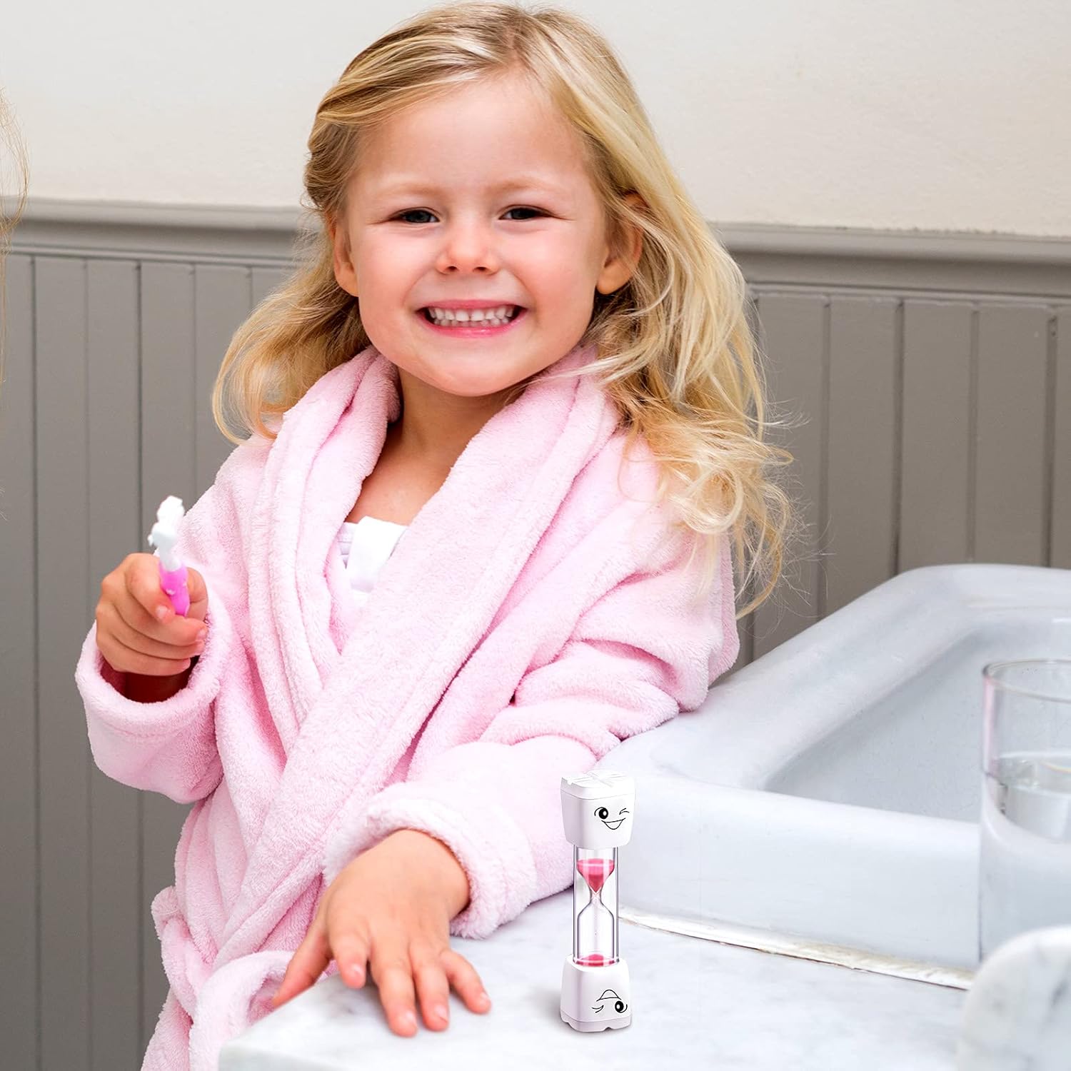 Temporizador de cepillo de dientes de 4 piezas para niños, temporizador de arena de 3 minutos, patrón de sonrisa, cepillado de dientes, temporizador