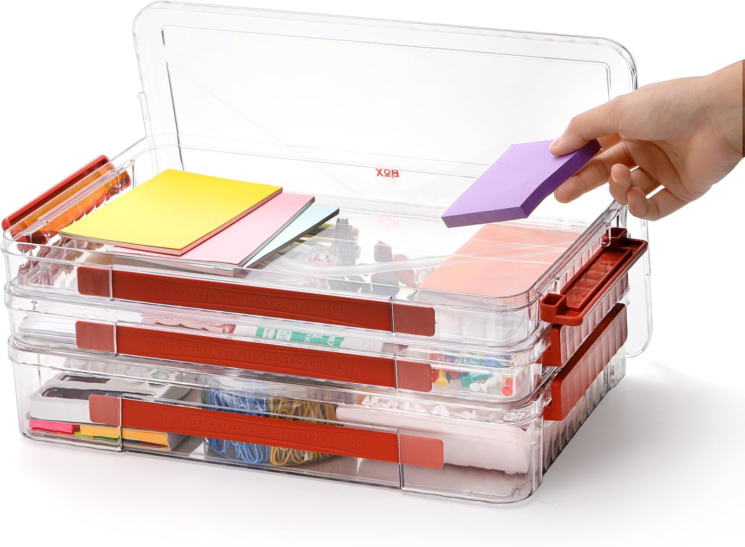 Mezchi Juego de 3 fundas de plástico portátil para proyectos, caja de almacenamiento de archivos transparente de 14 x 9 pulgadas con tapas, caja de