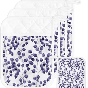 Purple 5Pcs Pot Holders for Kitchen, Non Slip & Heat Insulation Terry Cloth Potholder Set with Pocket, Thick Hot Pad Oven Mitts Trivet Coaster for Purple 5Pcs Pot Holders for Kitchen, Non Slip & Heat Insulation Terry Cloth Potholder Set with Pocket, Thick Hot Pad Oven Mitts Trivet Coaster for