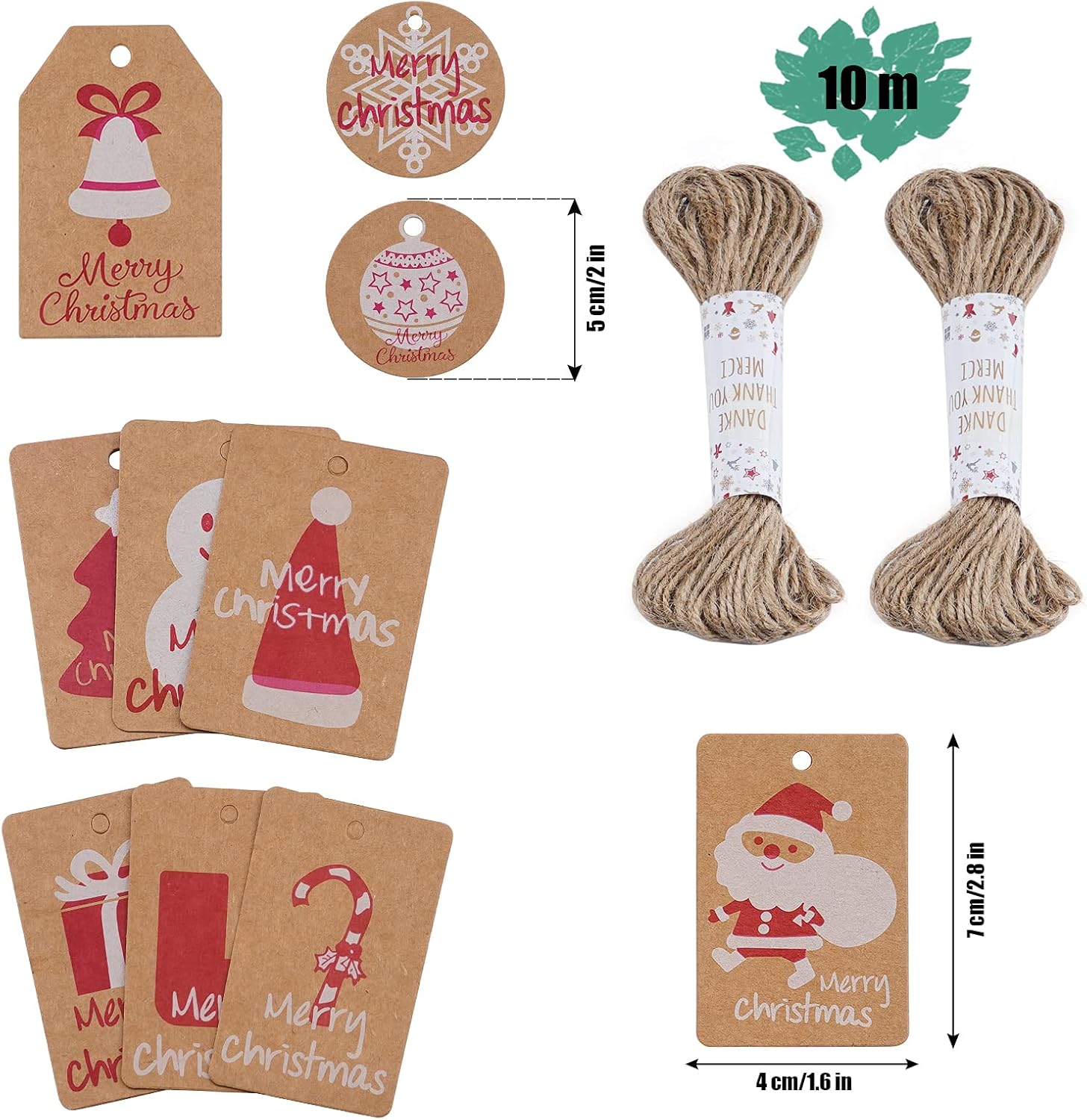 ilauke – Papel de regalo de Navidad, 8 hojas de papel de regalo de alta calidad, papel de regalo marrón reciclable con etiquetas de Navidad, papeles