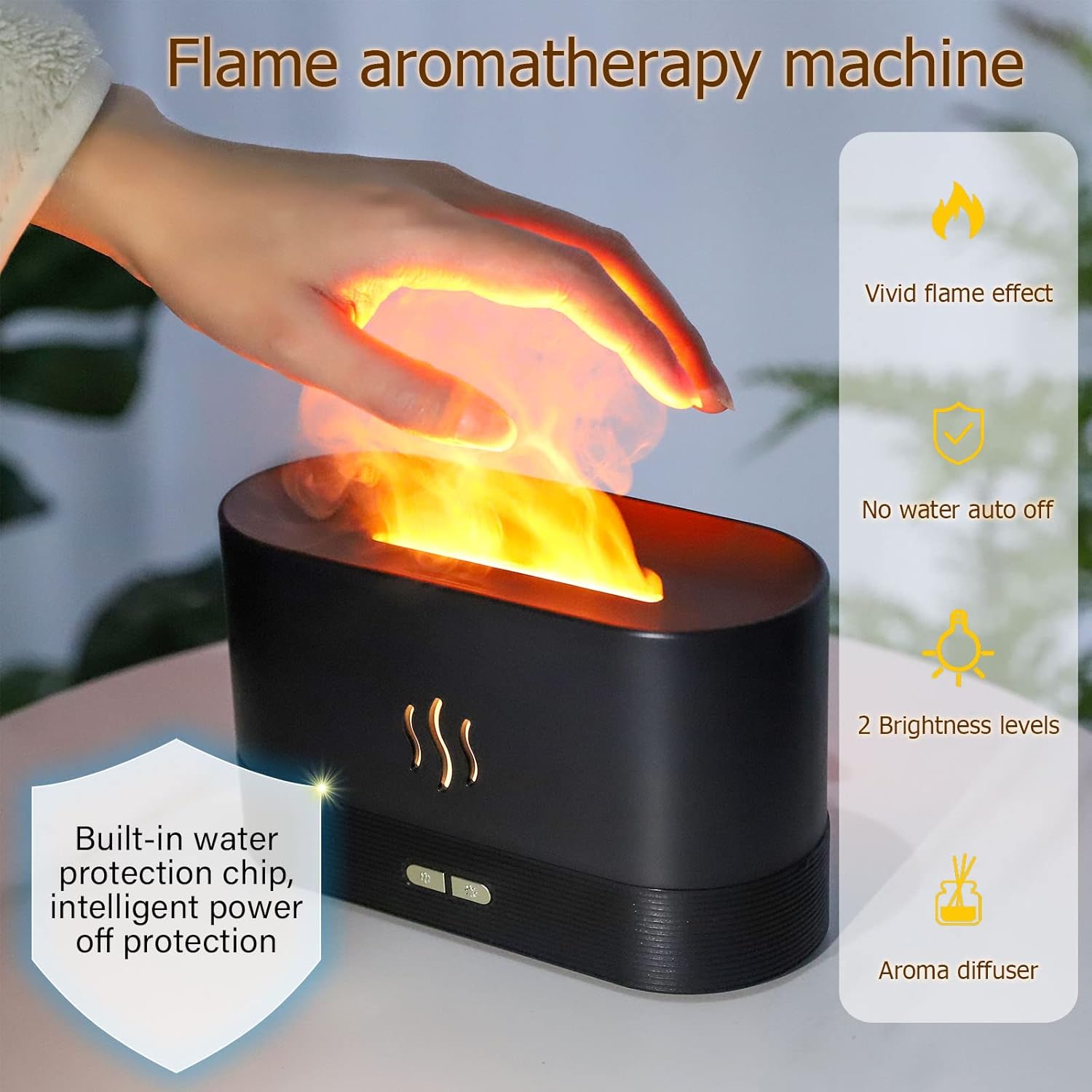 Depulat RGB Flame Diffuser HumidifierUltrasonic 300ml Fire Diffuser Automatic Power-Off Protection with Timer, Adjustable Brightness