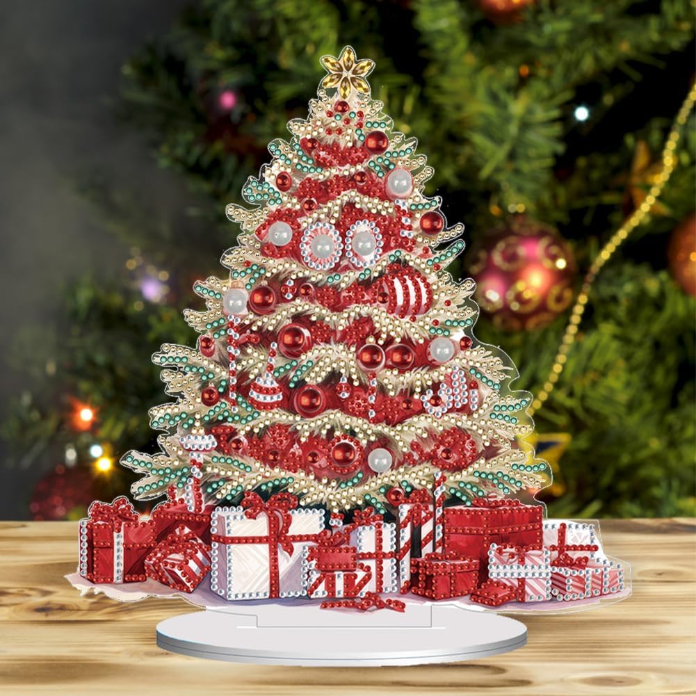Orgone Kit de adornos de escritorio de árbol de Navidad para adultos, pintura acrílica por números, decoración de Navidad de escritorio, kit de