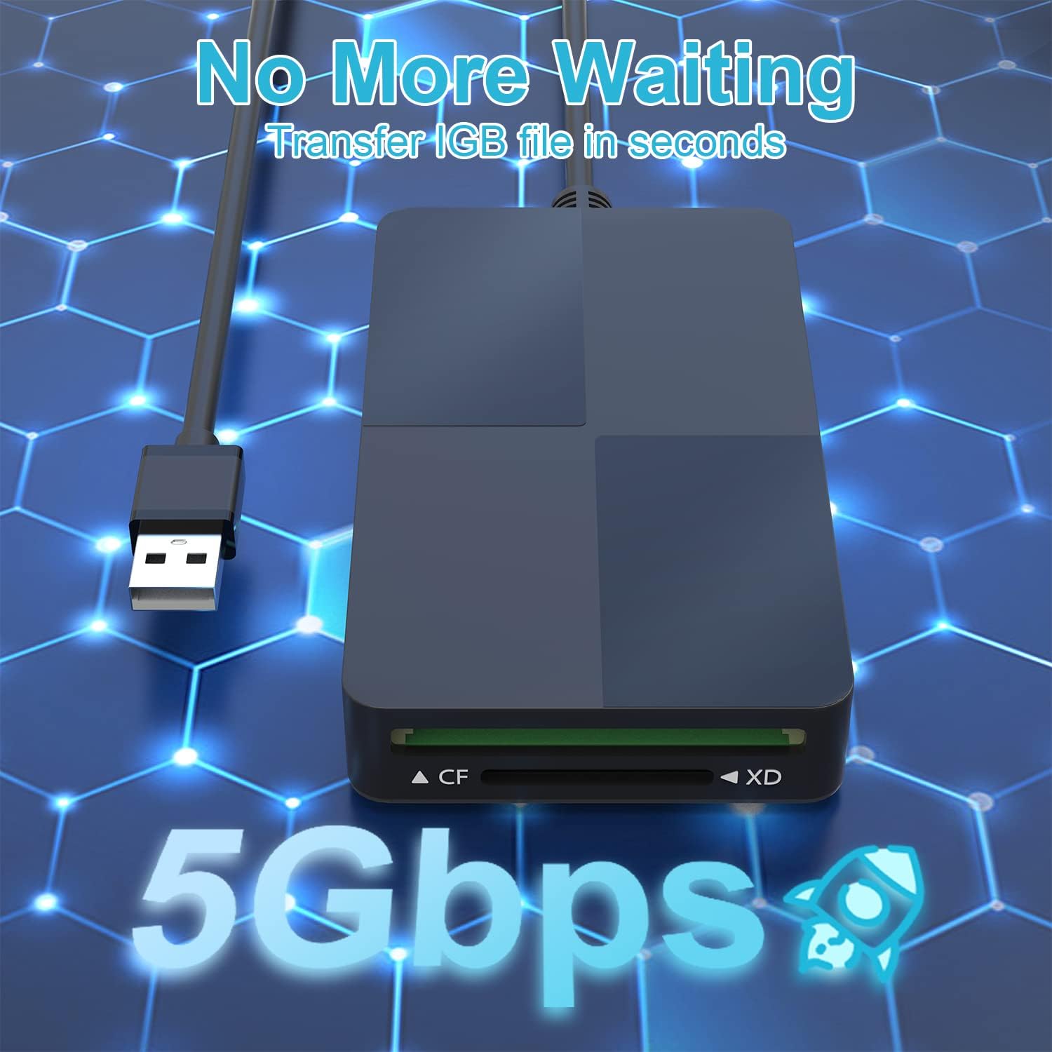 Lector de tarjetas USB 3.0 para PC, lector de tarjetas de imagen XD Adaptador USB con 5 ranuras para tarjetas y 3 USB 3.0 para SD TF CF XD MS