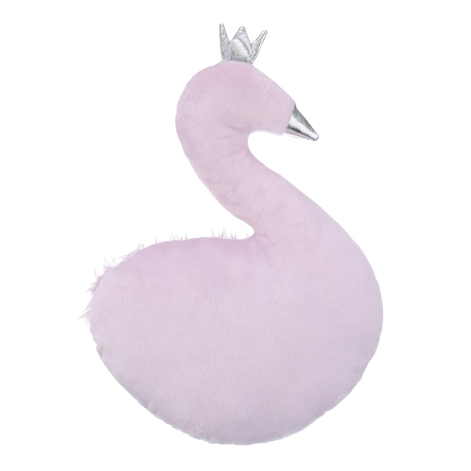 Everything Kids Almohada decorativa de cisne de felpa rosa con pico metálico plateado y corona, rosa, plata, 5345721P