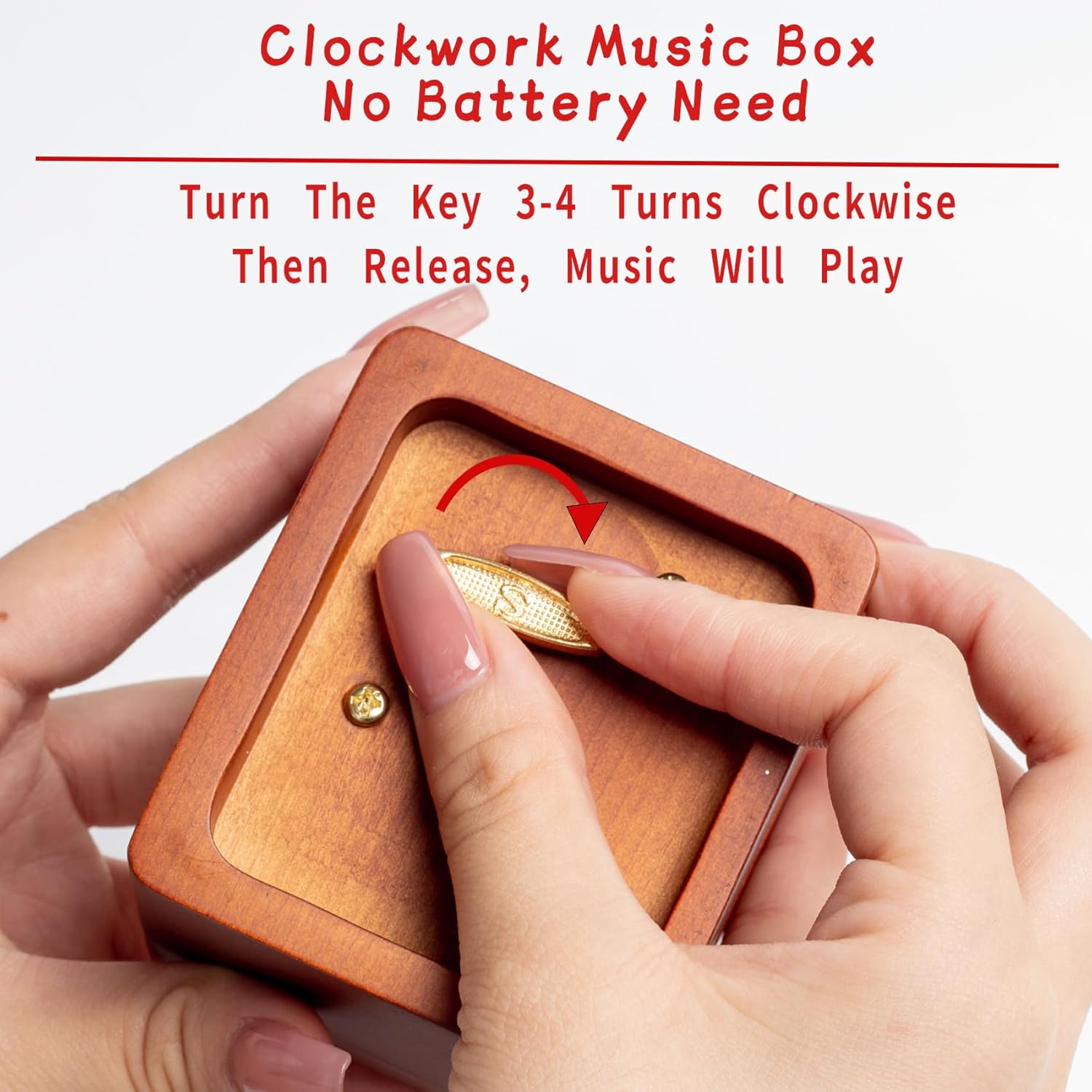 Caja de música de madera maciza con mecanismo de cuerda antigua, caja musical grabada con espejo, regalo de Navidad, cumpleaños, día de San Valentín