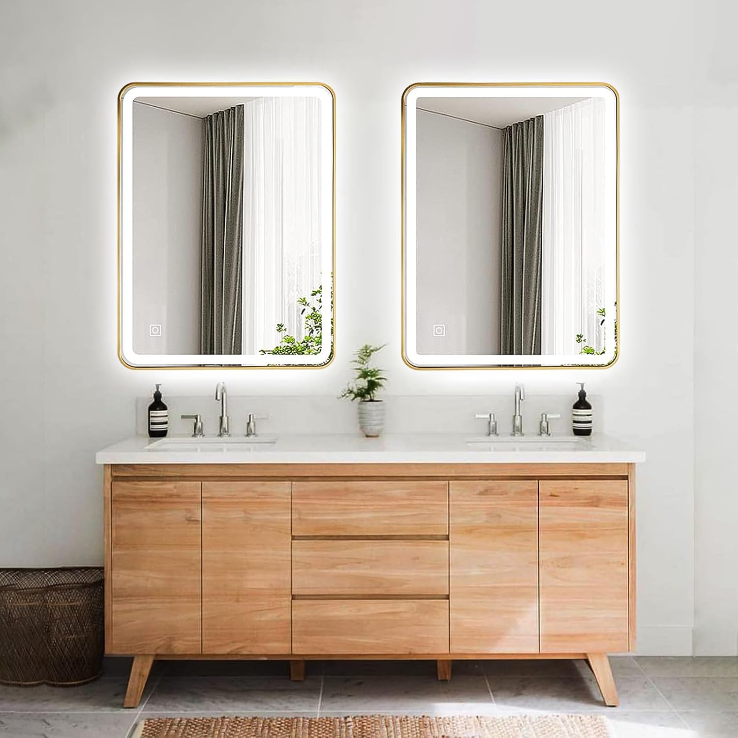 Espejo de baño LED, espejo rectangular de 36 x 28 pulgadas, espejo de pared antivaho con luz cálida  natural  blanca ajustable de 3 colores, 6000 K