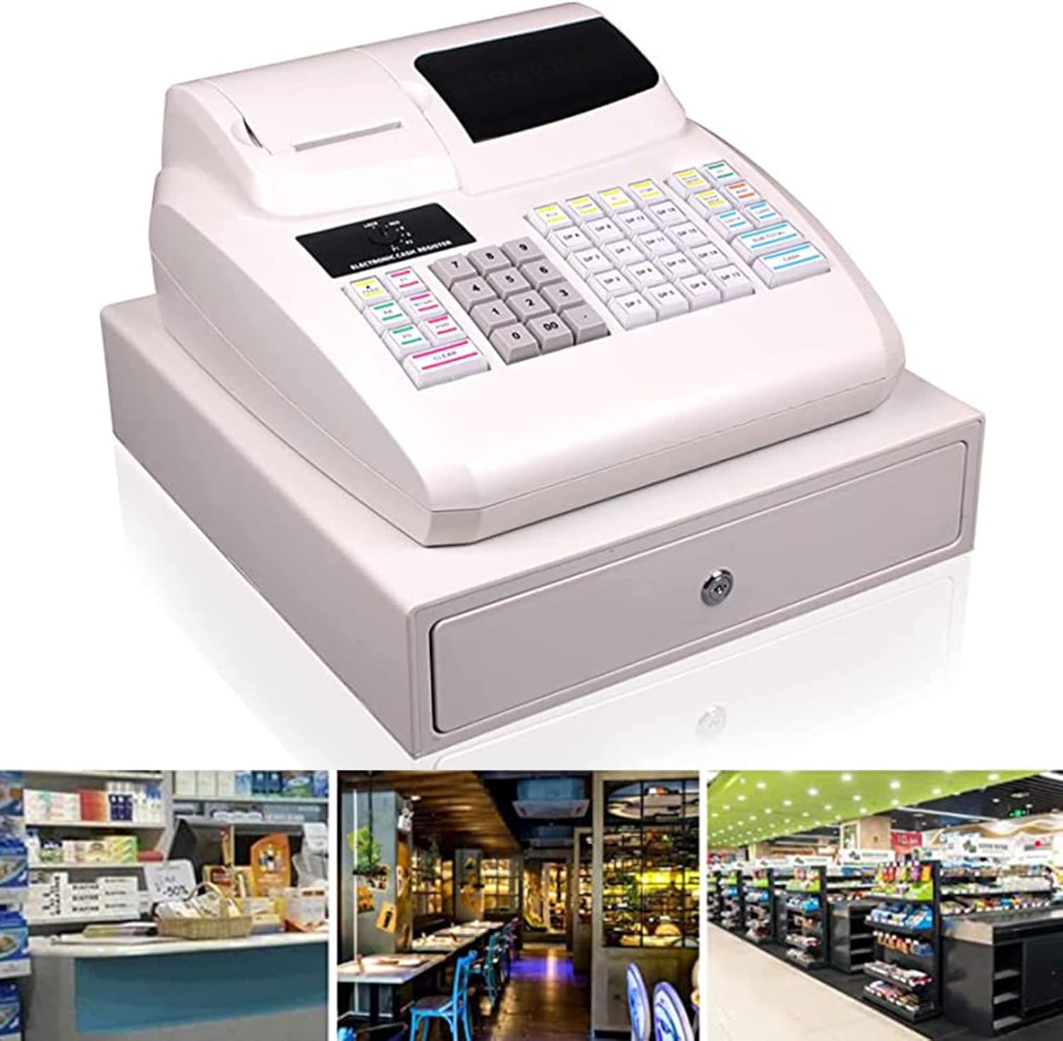 Caja registradora, caja registradora electrónica con bandeja extraíble e impresora térmica, cajón cuadrado pequeño de dinero multifunción para