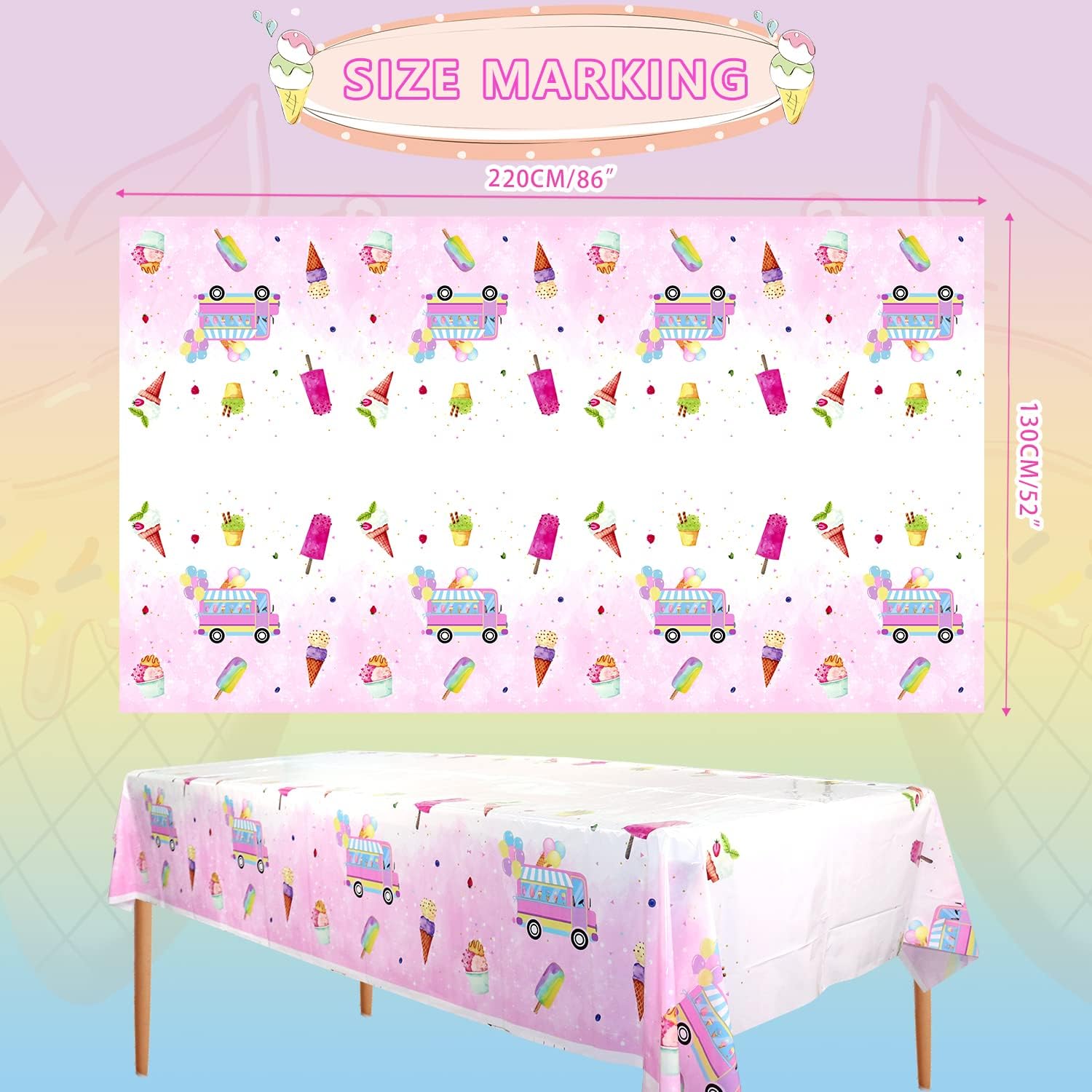 KEFAN Mantel de fiesta de cumpleaños de 4 piezas, mantel de helado de verano, decoración de mesa de fiesta de verano para baby shower, fiesta de