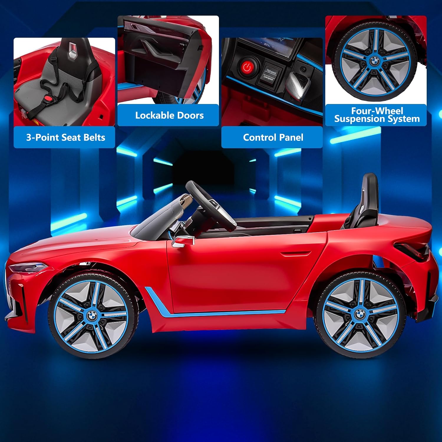 SEGMART Auto eléctrico I4 de 12 V con licencia para niños con control remoto, vehículos eléctricos de 3 velocidades con sistema de suspensión, luz